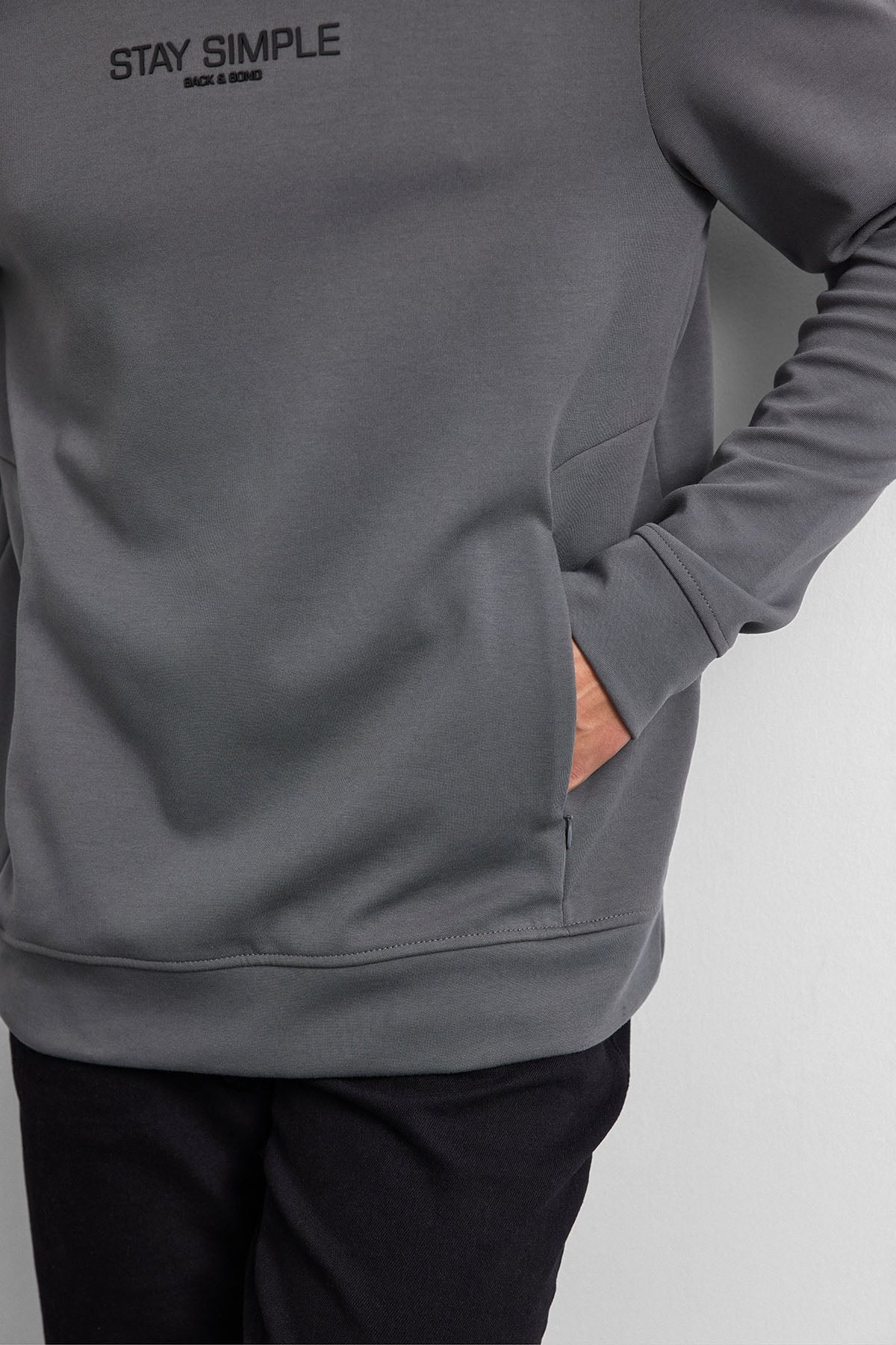 Antrasit Bisiklet Yaka Gizli Fermuarlı Sweatshirt