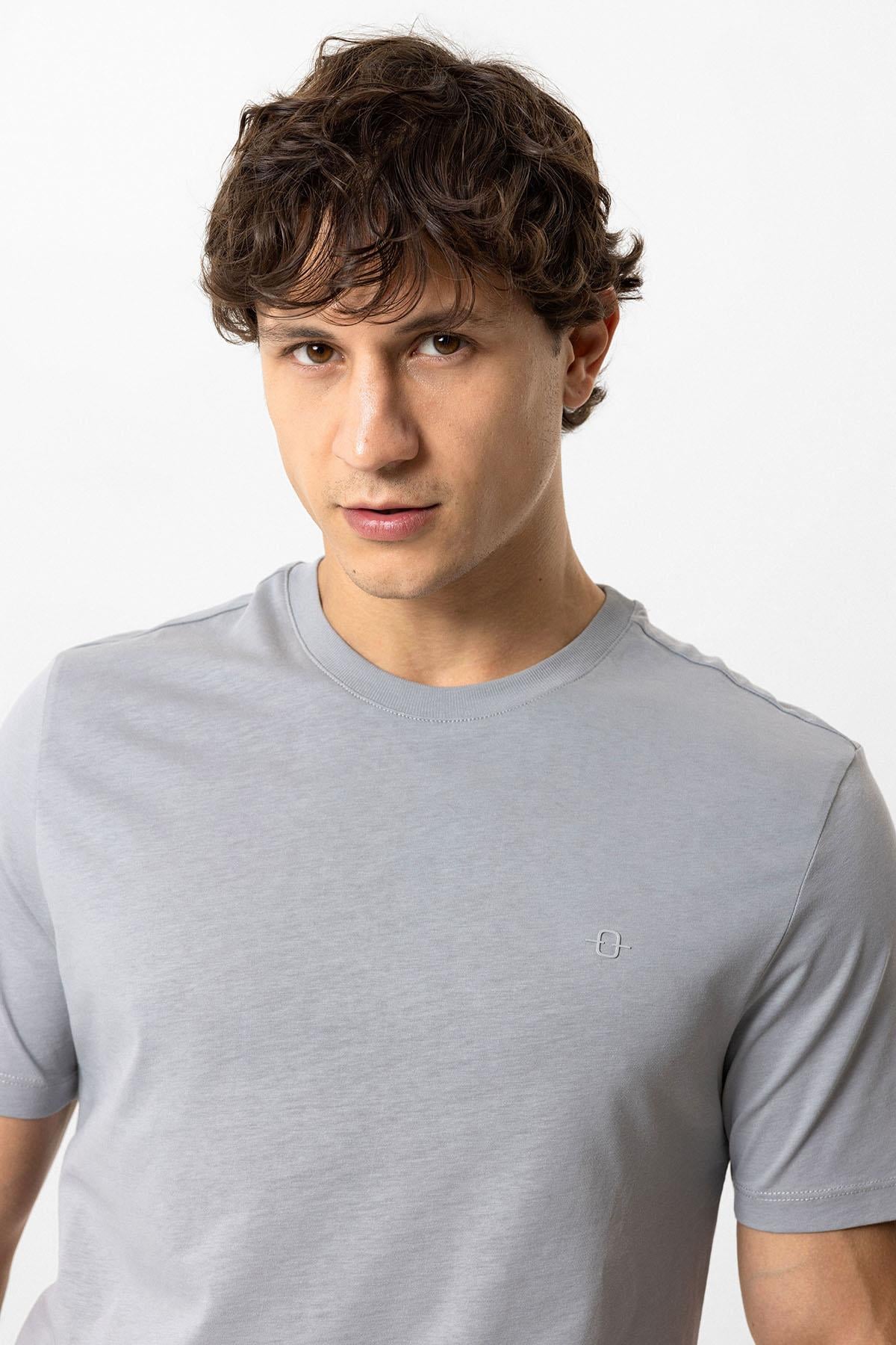 Antrasit Regular Fit %100 Pamuk Bisiklet Yaka Tişört