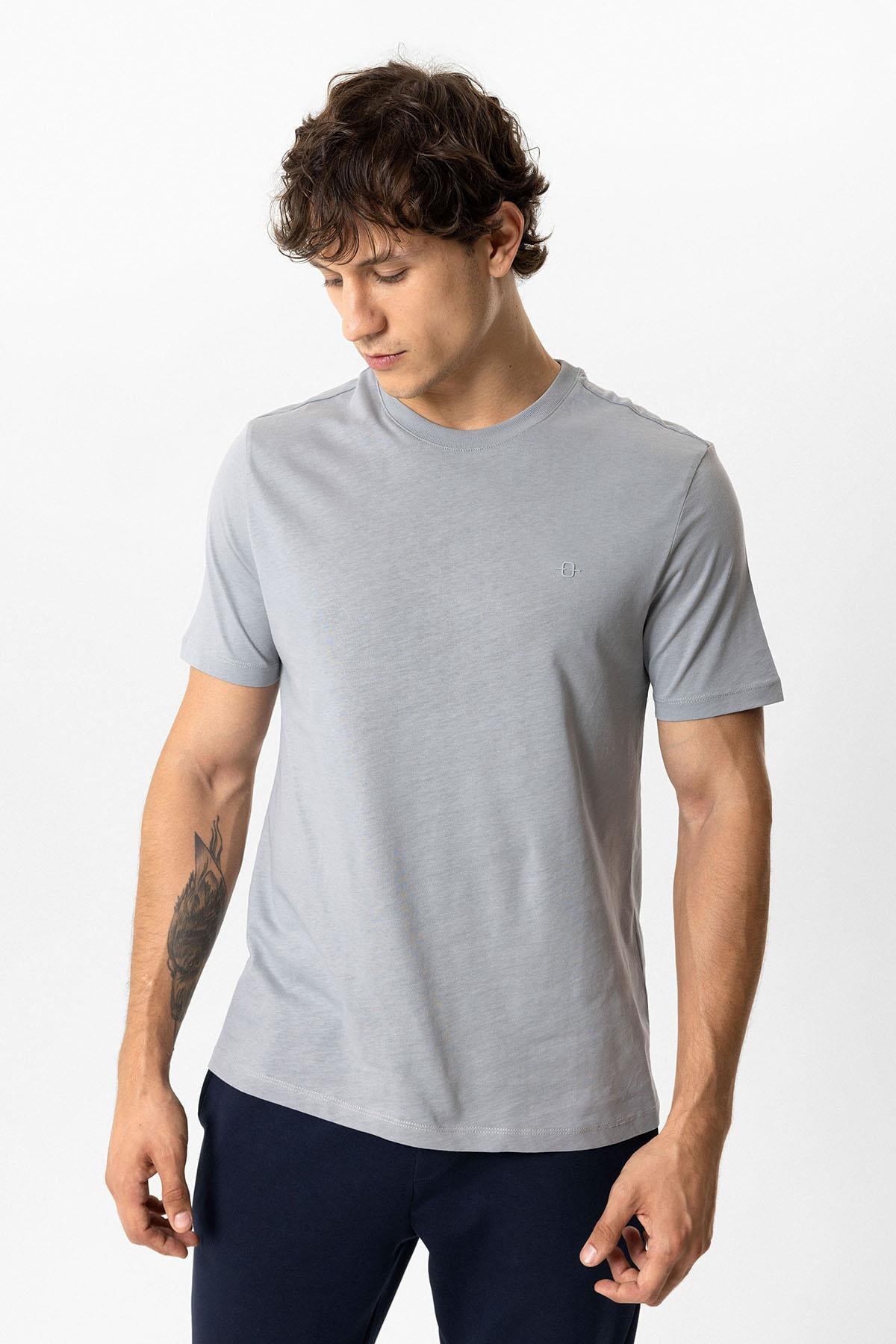 Antrasit Regular Fit %100 Pamuk Bisiklet Yaka Tişört