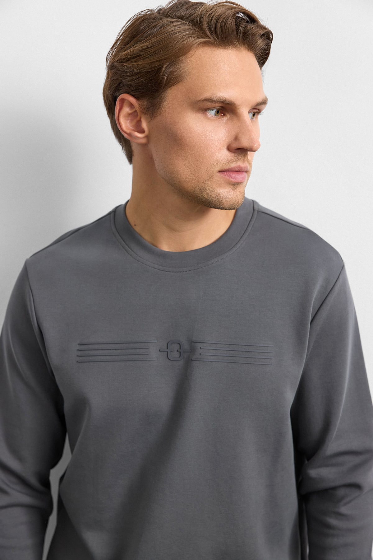 Antrasit Regular Fit Bisiklet Yaka Sweatshirt