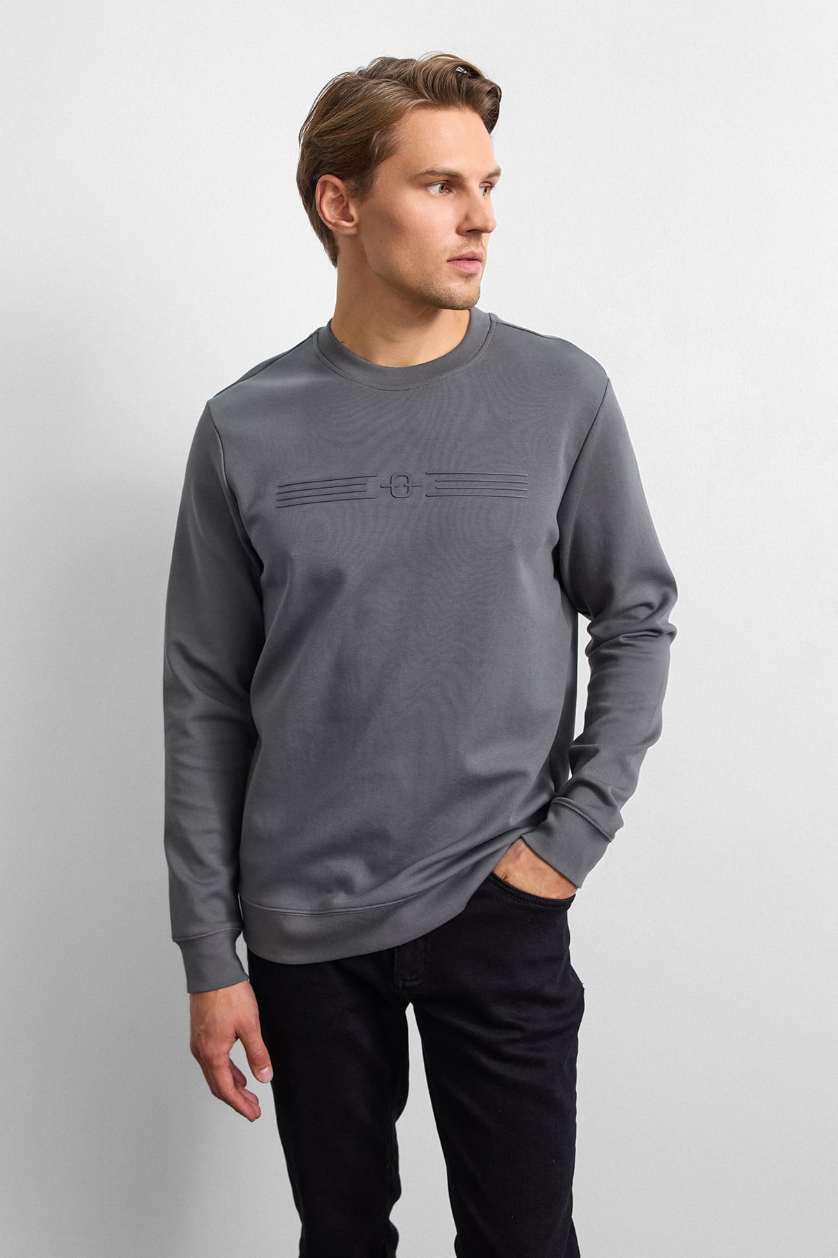 Antrasit Regular Fit Bisiklet Yaka Sweatshirt