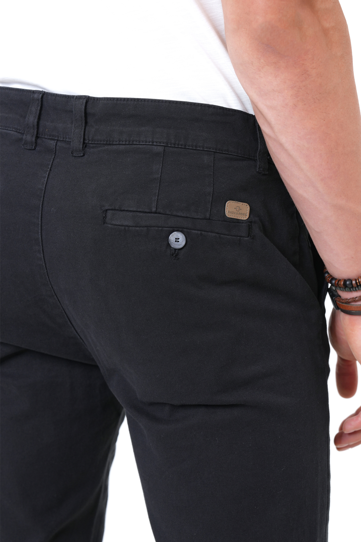 Siyah Slim Fit Pamuklu Armürlü Chino Pantolon