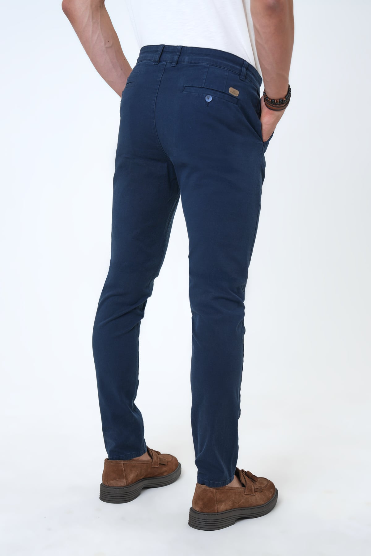 Lacivert Slim Fit Pamuklu Armürlü Chino Pantolon