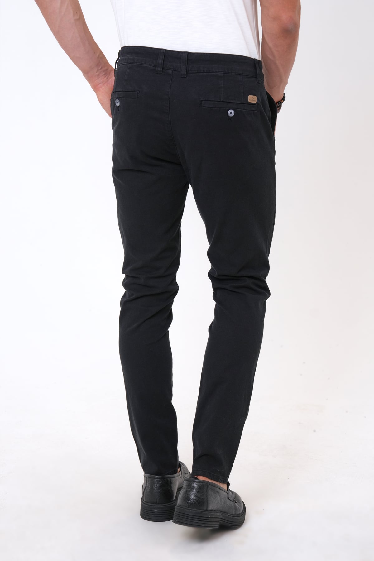 Siyah Slim Fit Pamuklu Armürlü Chino Pantolon