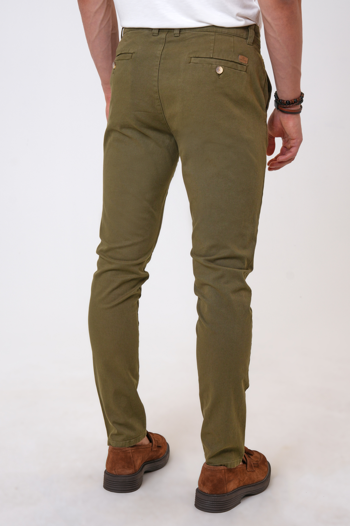 Yeşil Slim Fit Pamuklu Armürlü Chino Pantolon