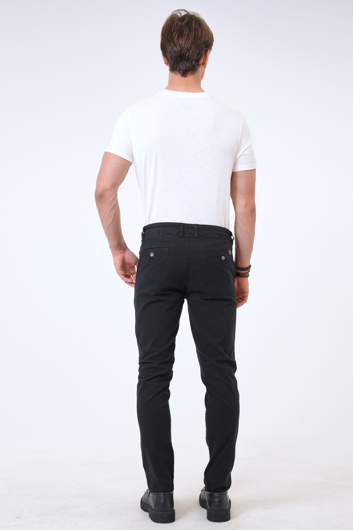 Siyah Slim Fit Pamuklu Armürlü Chino Pantolon