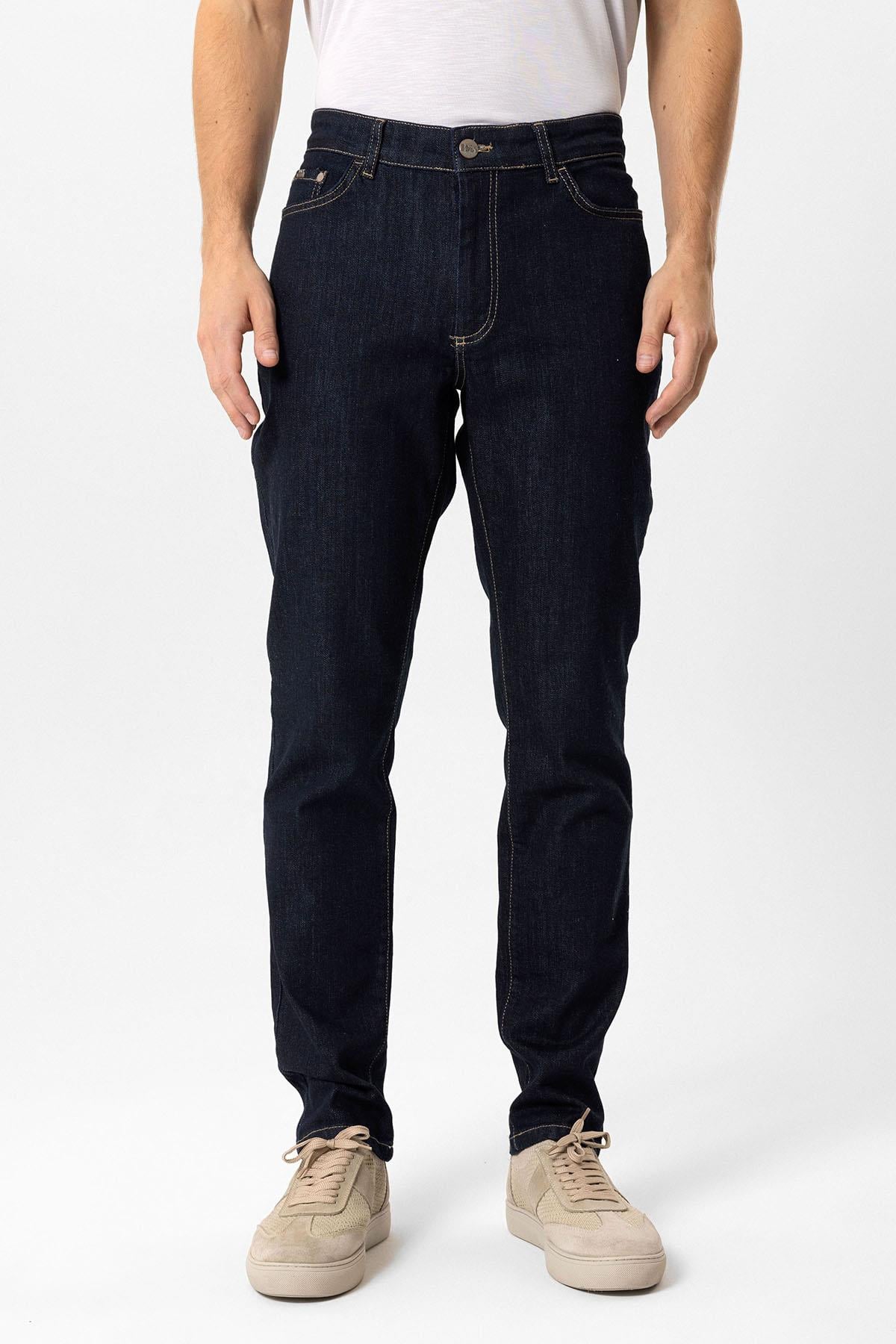 Lacivert Slim Fit 5 Cepli Pamuklu Denim Pantolon