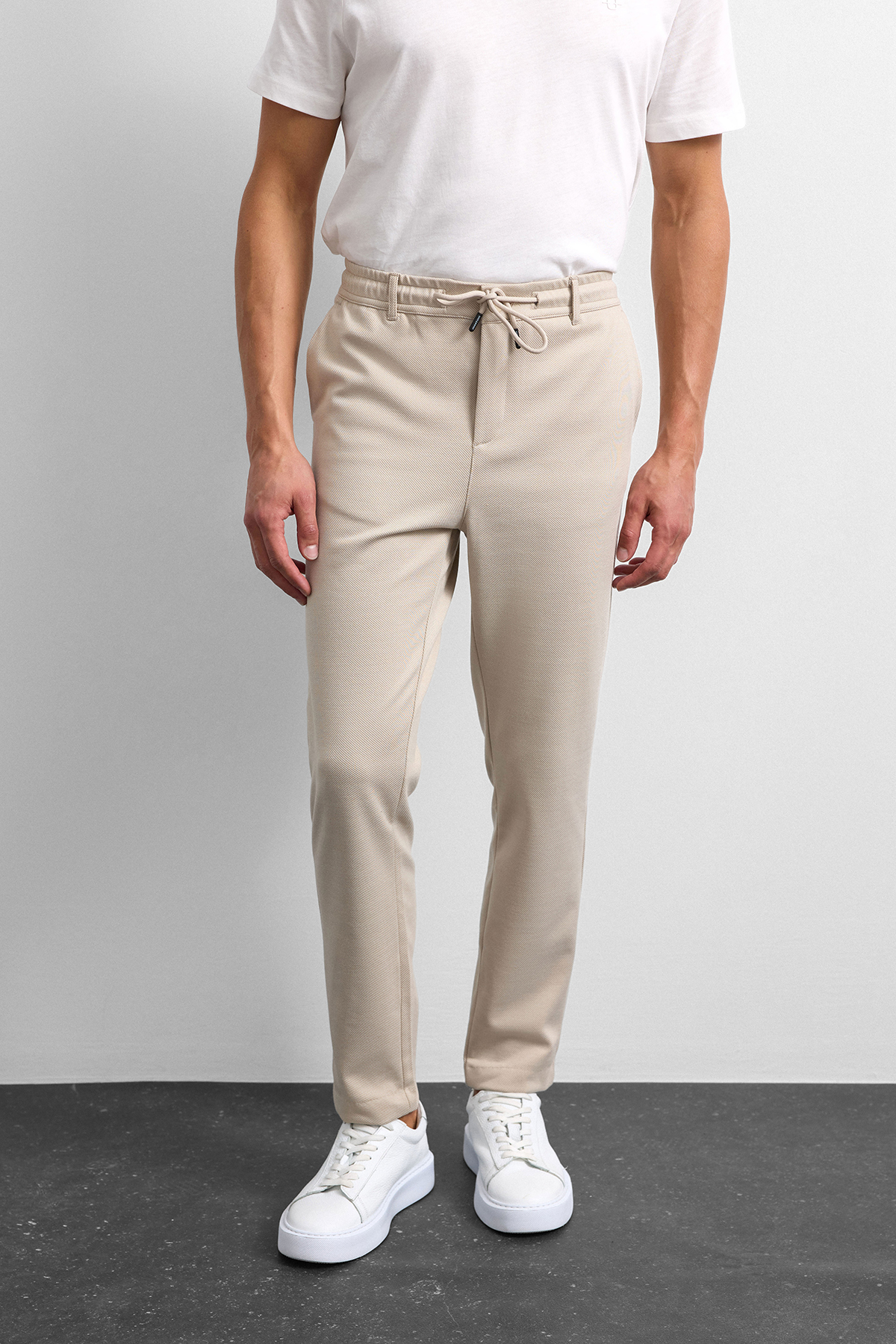 Bej Diagonel Jogger Örme Pantolon
