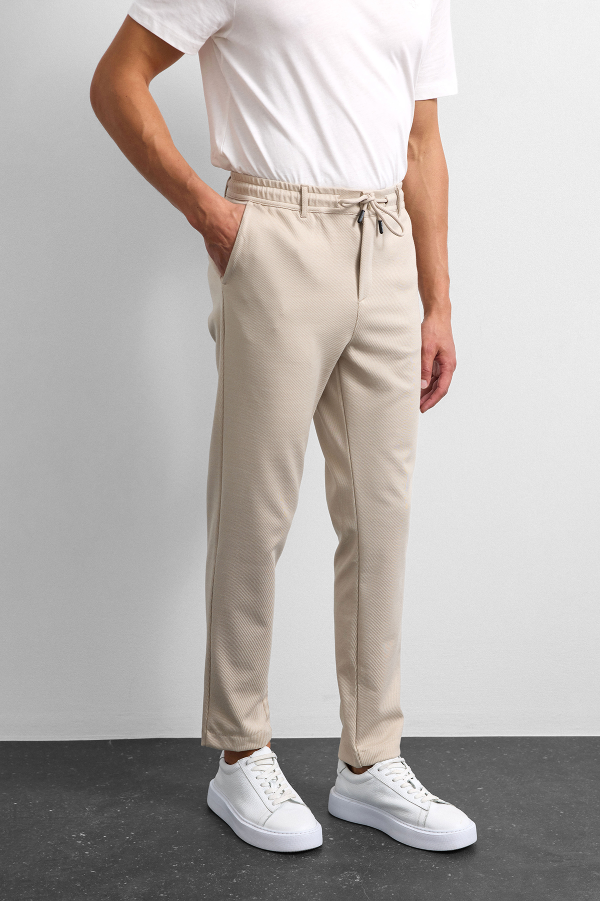 Bej Diagonel Jogger Örme Pantolon