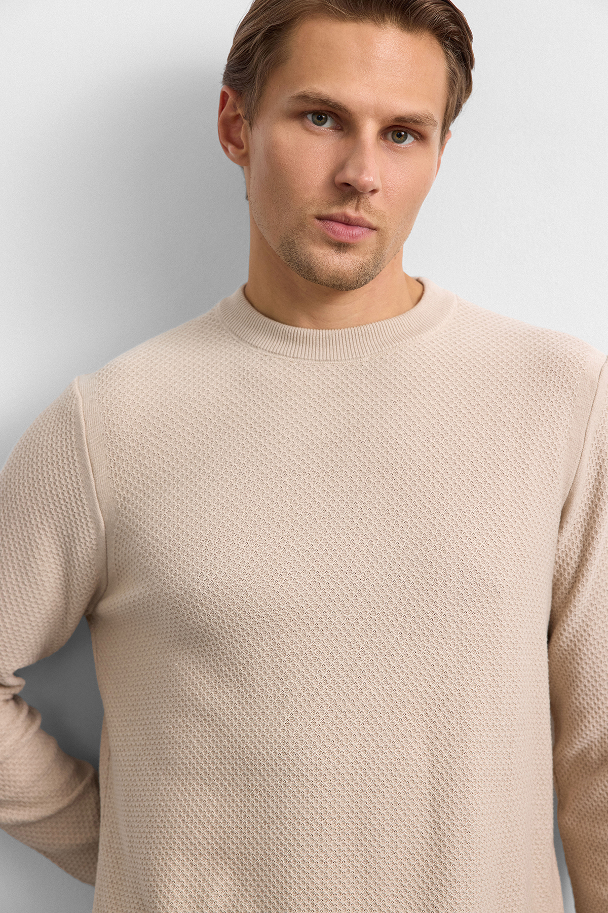 Bej Regular Fit Bisiklet Yaka Triko Kazak