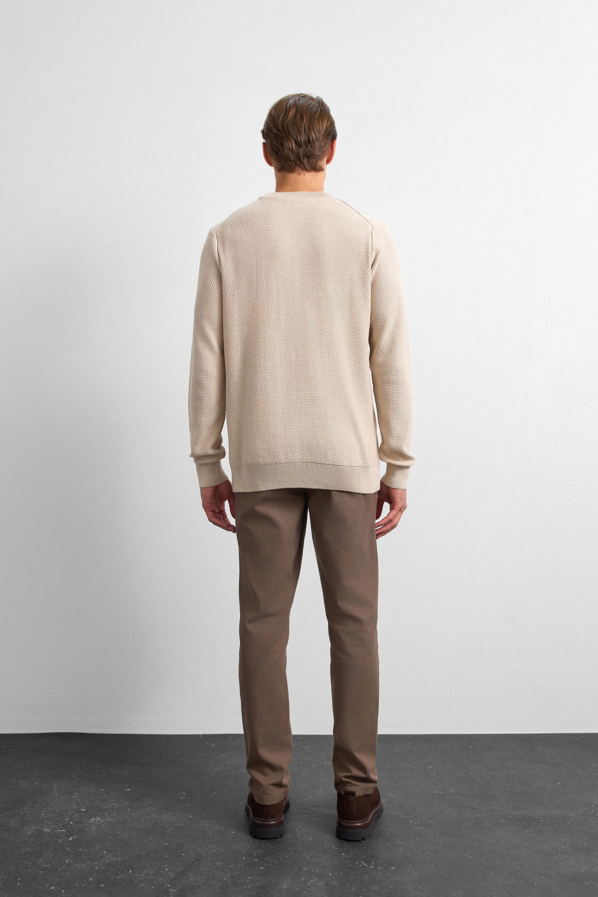 Bej Regular Fit Bisiklet Yaka Triko Kazak