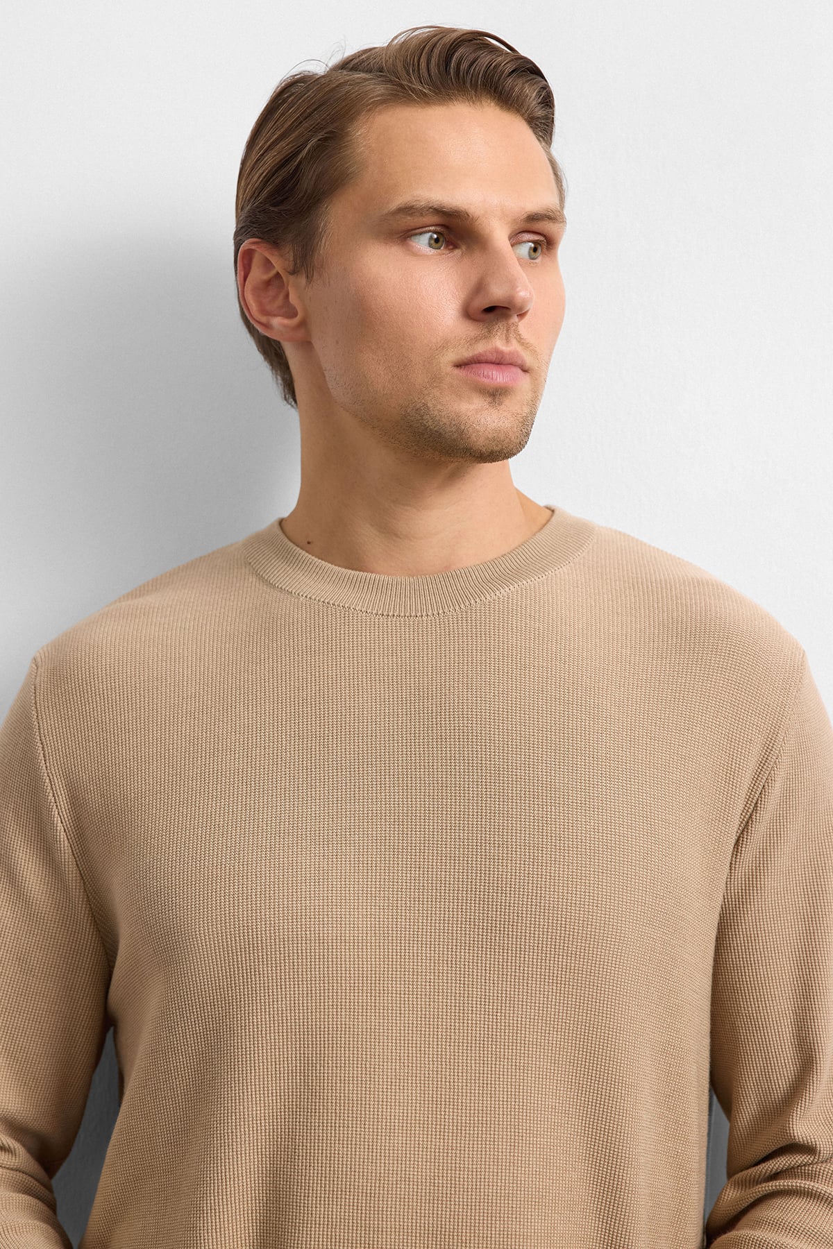 Bej Regular Fit Bisiklet Yaka Triko Kazak