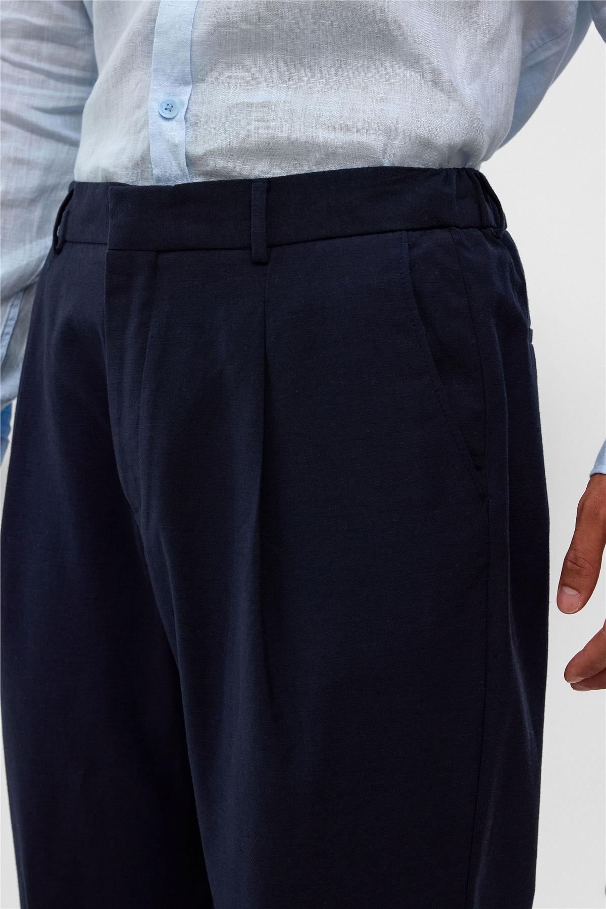 Lacivert Carrot Fit Belli Lastikli Pantolon