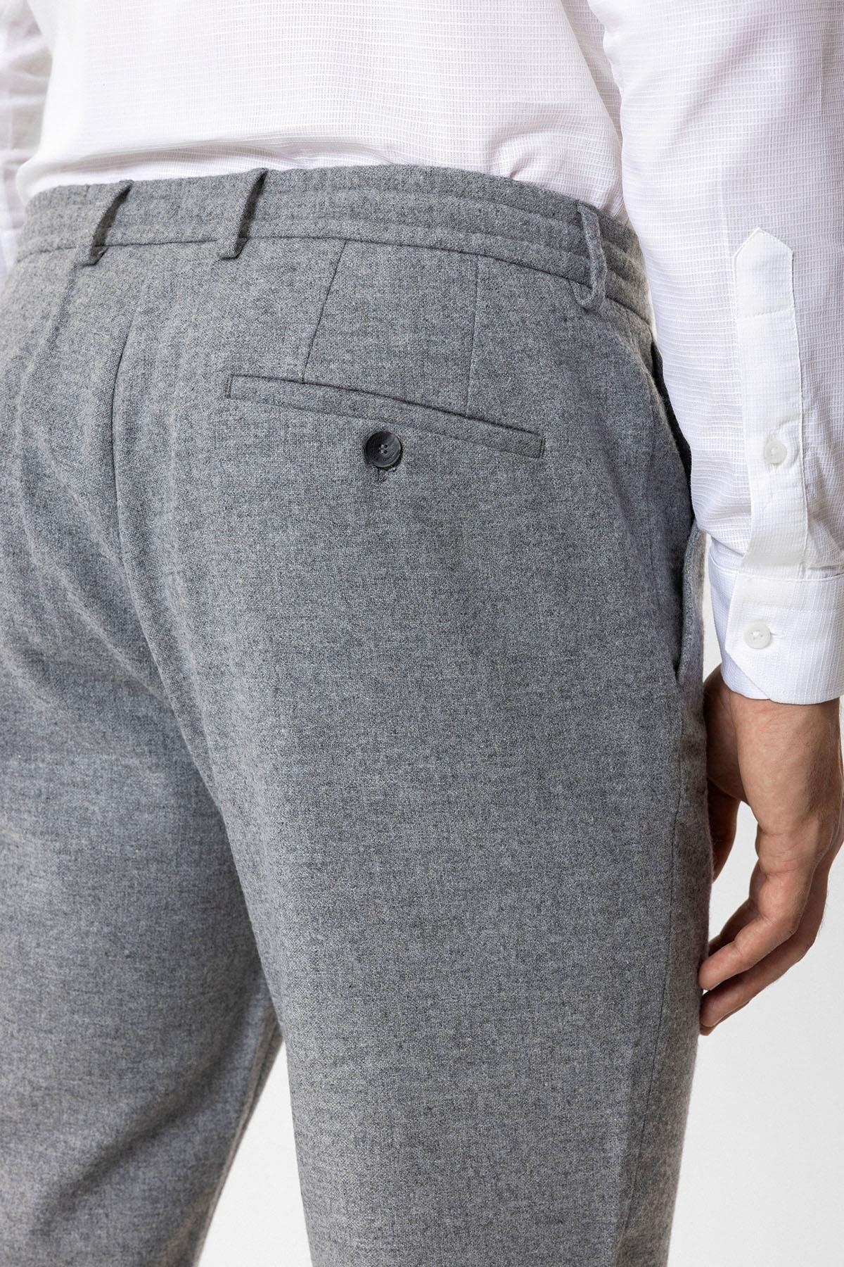 Koyu Gri Slim Fit Beli Bağcıklı Yünlü Jogger Pantolon