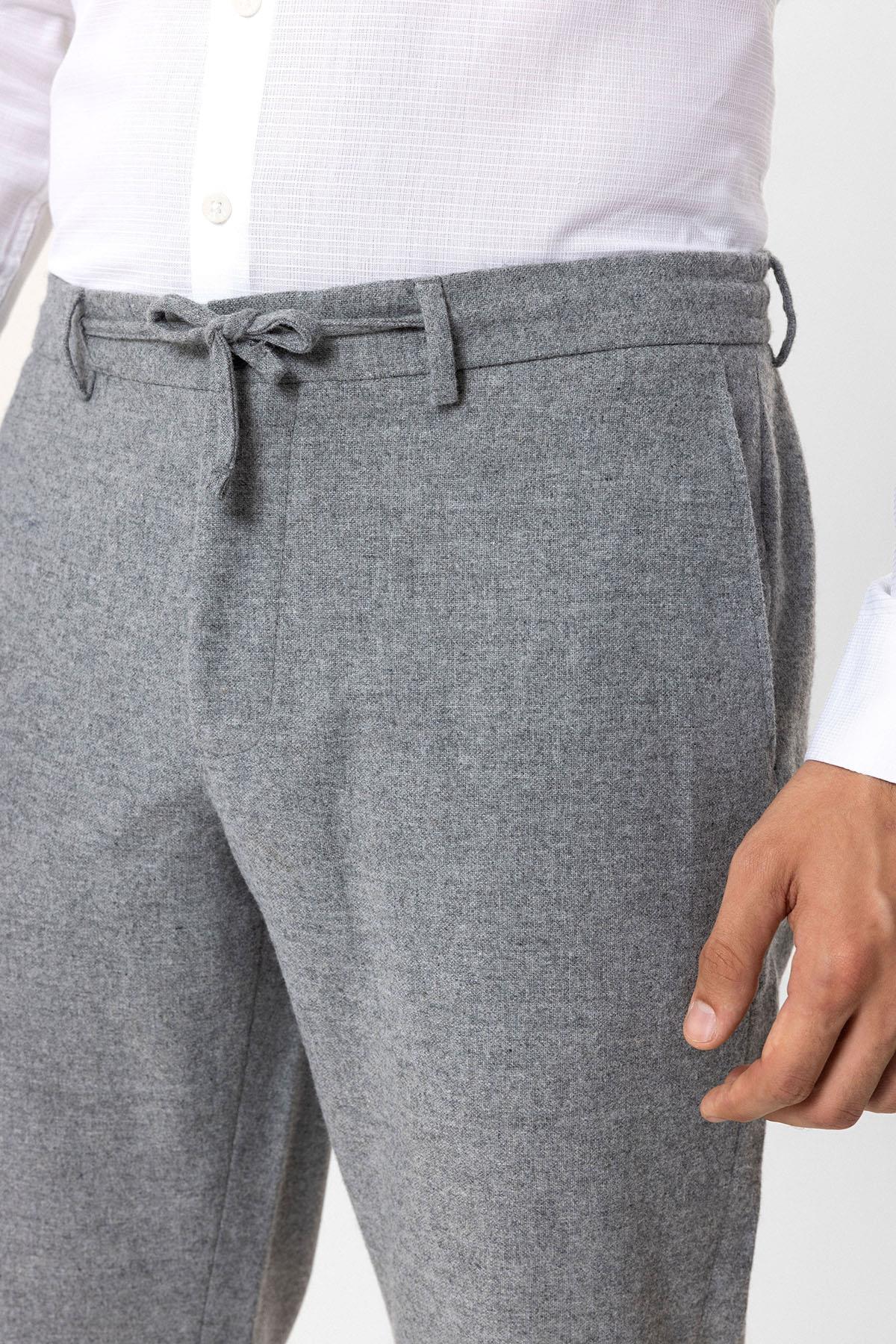 Koyu Gri Slim Fit Beli Bağcıklı Yünlü Jogger Pantolon