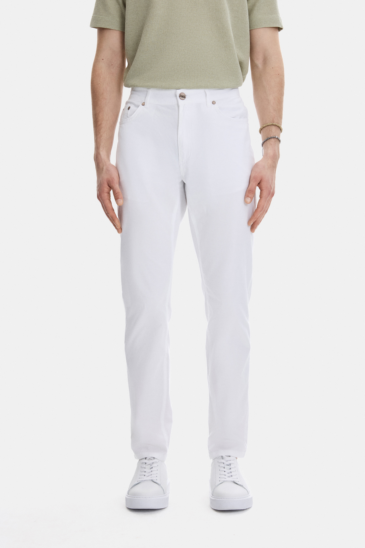 Beyaz Dokuma 5 Cep Pantolon