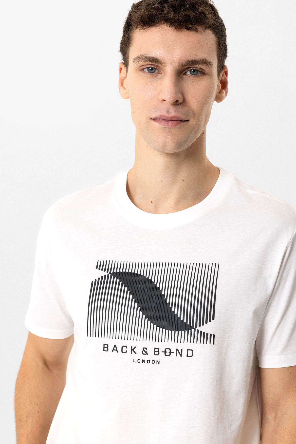 Beyaz Regular Fit Bisiklet Yaka Baskılı Tişört