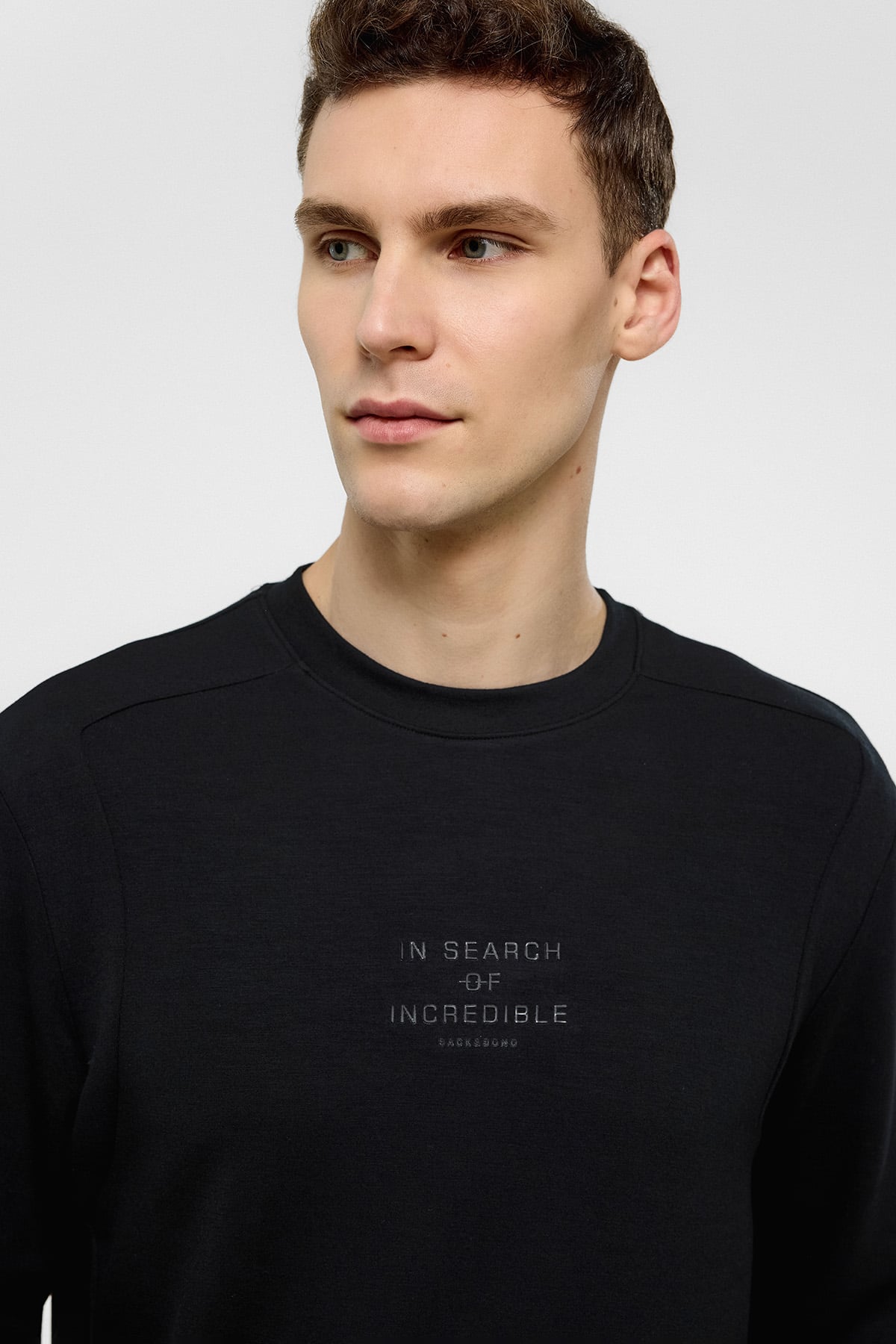 Siyah Bisiklet Yaka Baskılı Uzun Kollu Sweatshirt