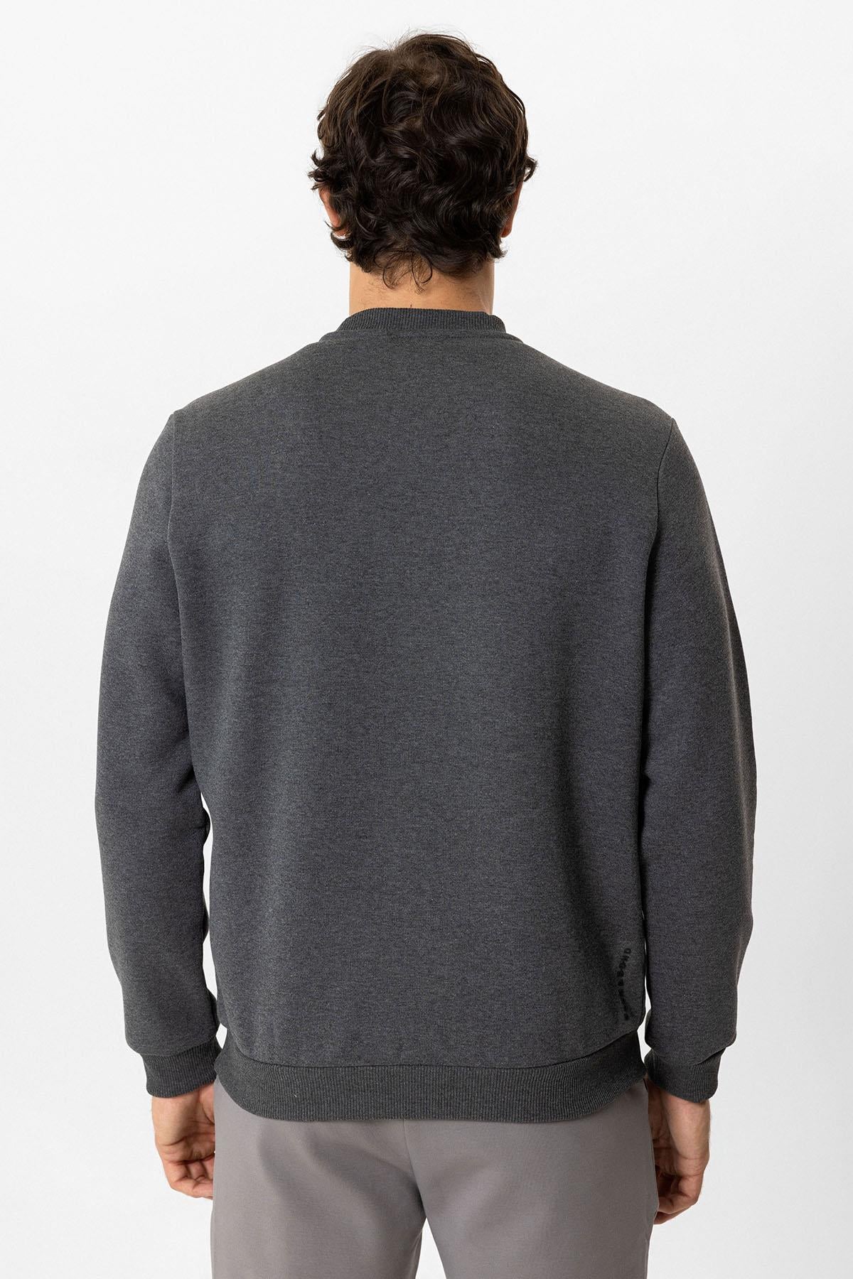 Antrasit Regular Fit Bisiklet Yaka Sweatshirt