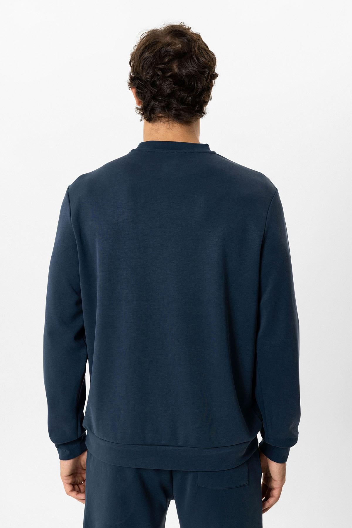 Lacivert Regular Fit Bisiklet Yaka Sweatshirt
