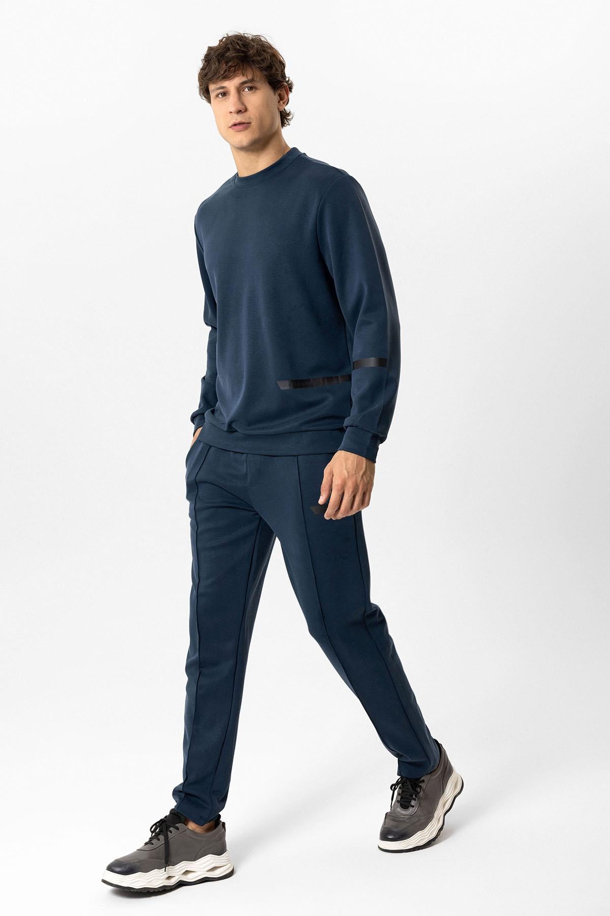 Lacivert Regular Fit Bisiklet Yaka Sweatshirt