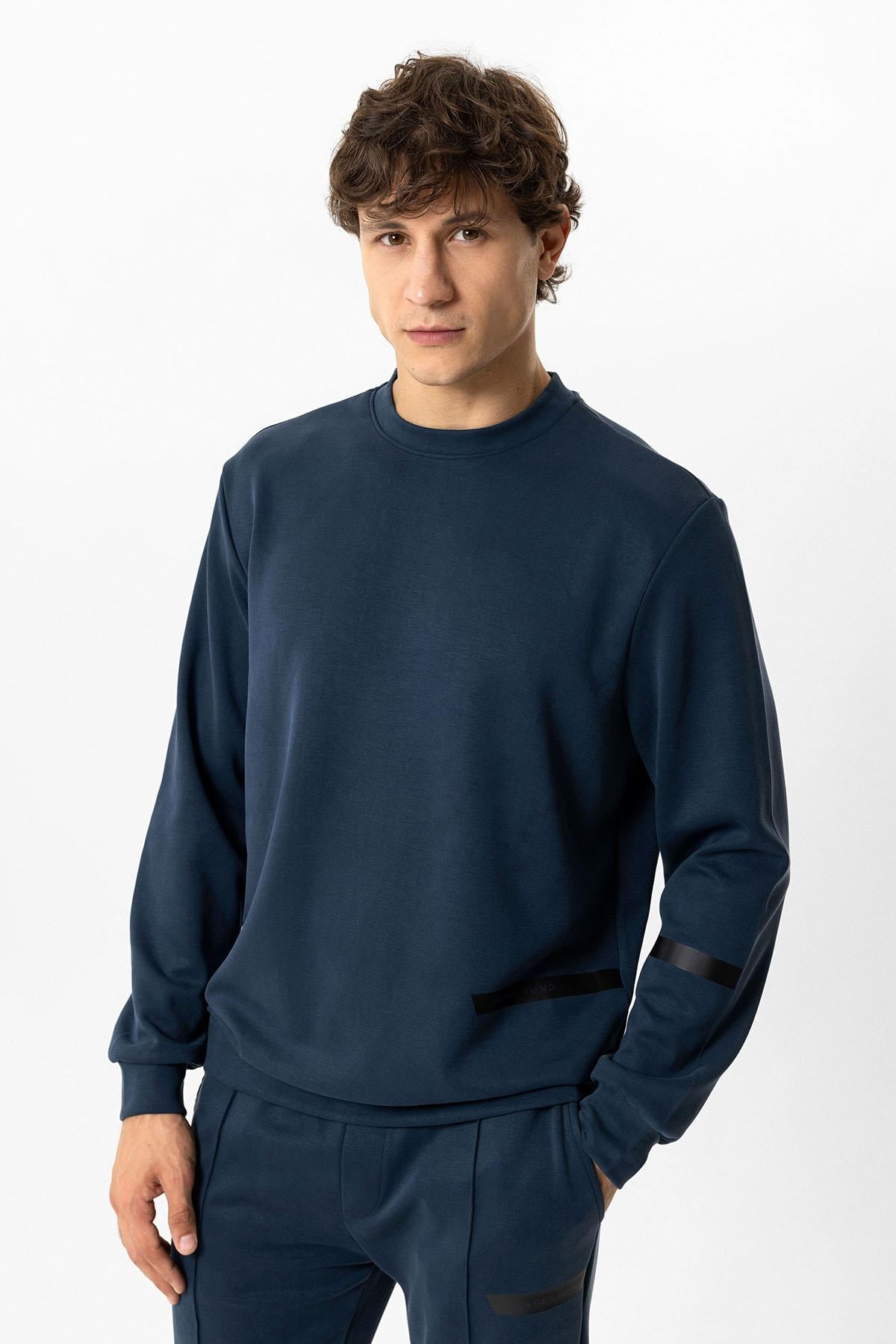 Lacivert Regular Fit Bisiklet Yaka Sweatshirt