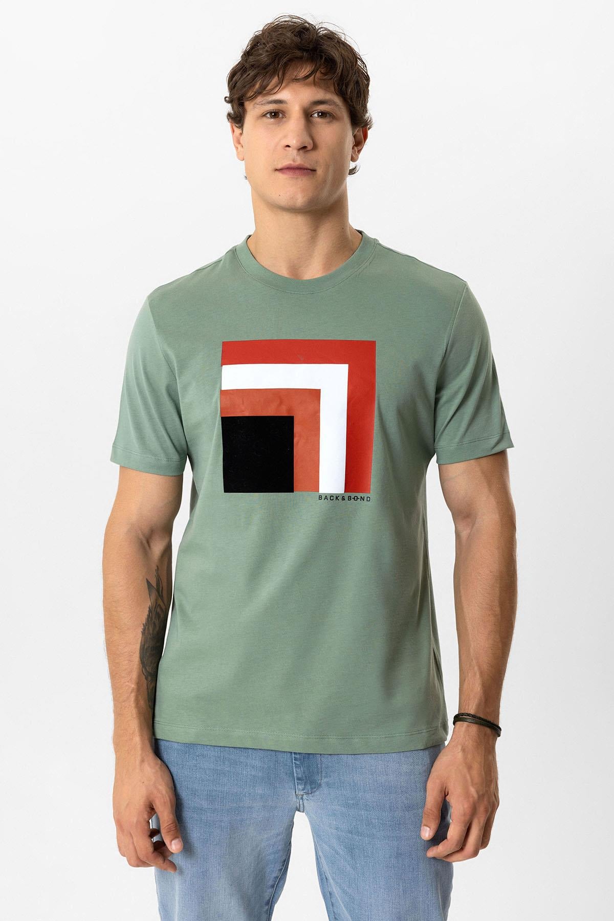 Adaçayı Regular Fit Bisiklet Yaka %100 Pamuk Baskılı Tişört