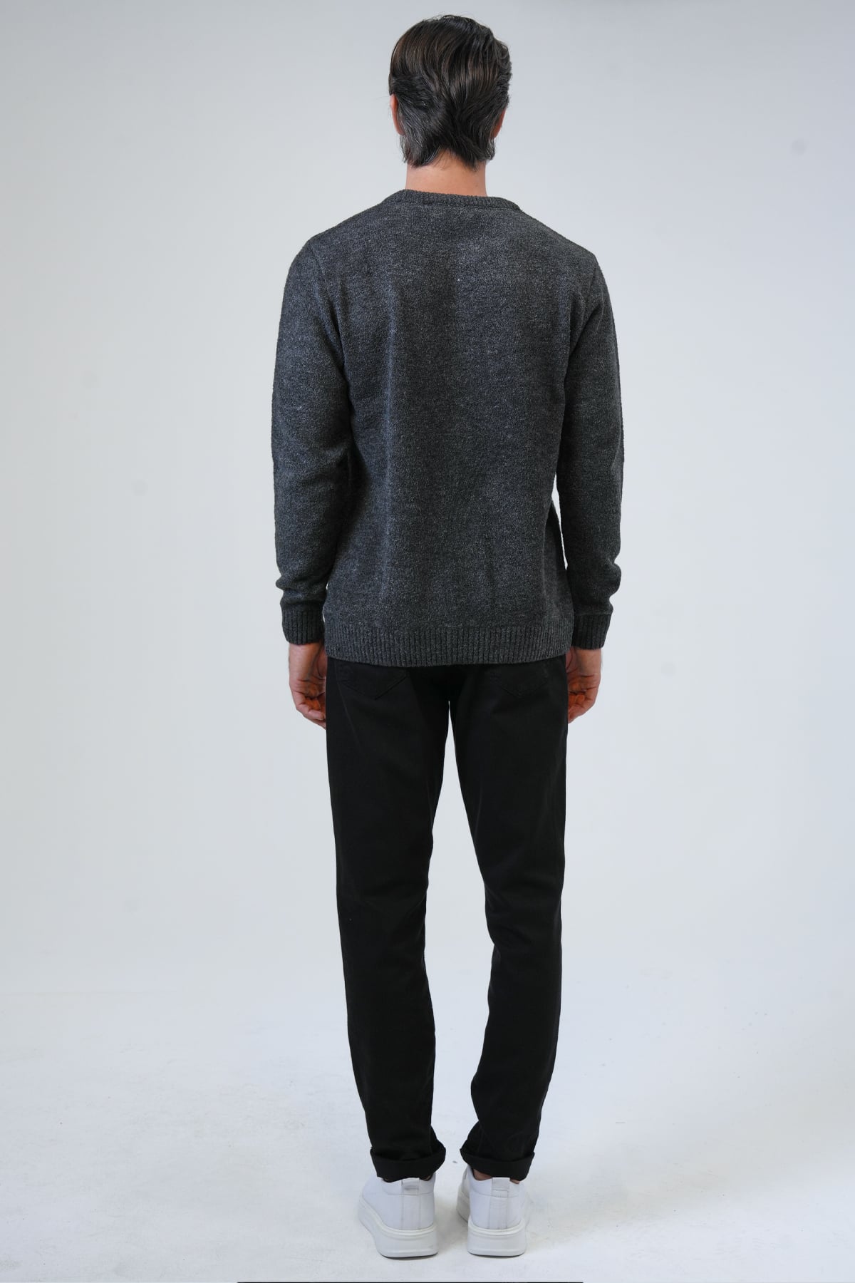 Antrasit Regular Fit Bisiklet Yaka Triko Kazak