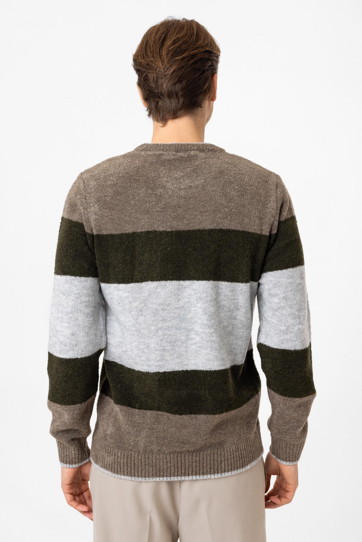 Vizon Regular Fit Bisiklet Yaka Çizgili Triko Kazak