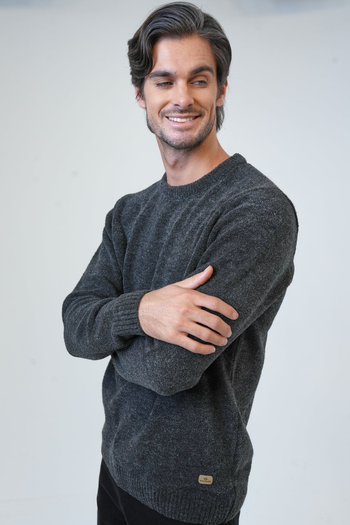 Antrasit Regular Fit Bisiklet Yaka Triko Kazak