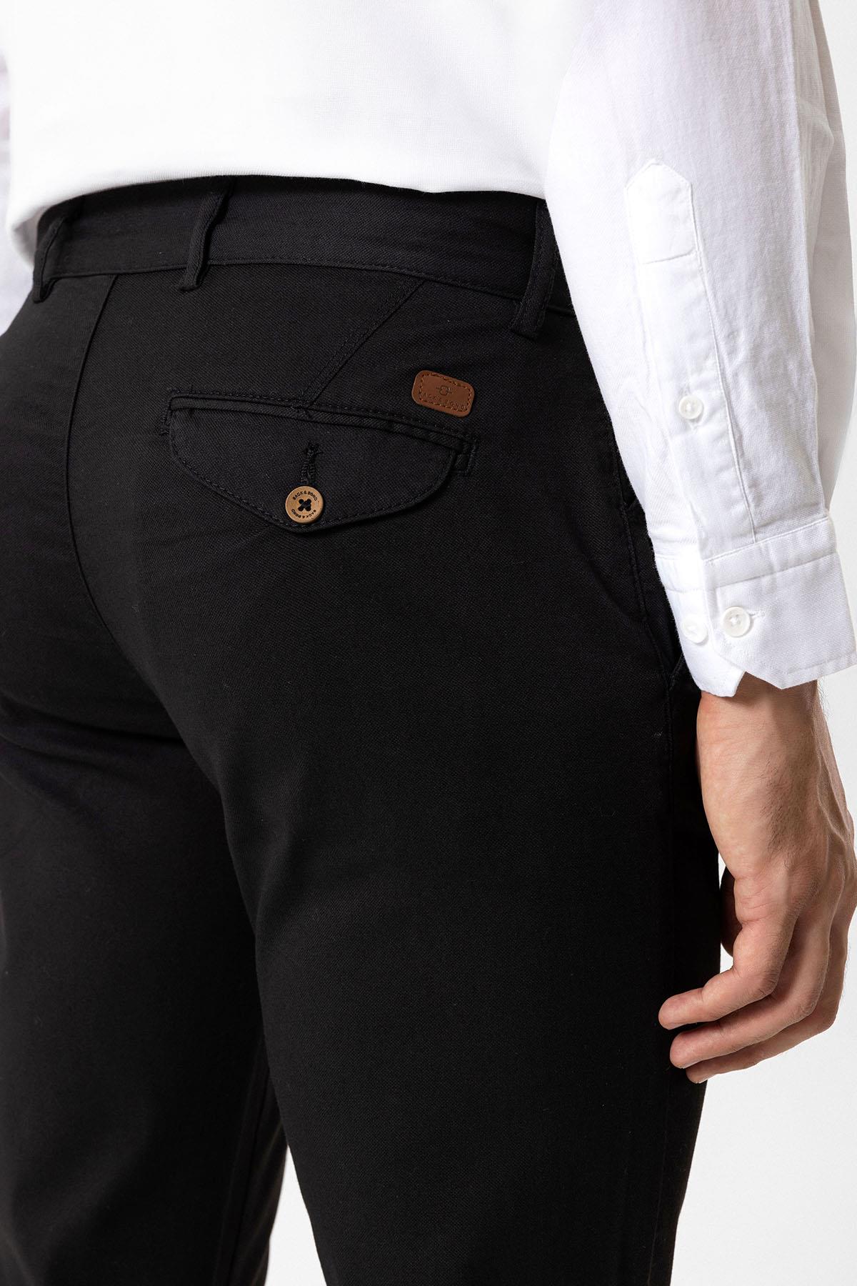 Siyah Slim Fit Pamuklu Yan Cep Chino Pantolon
