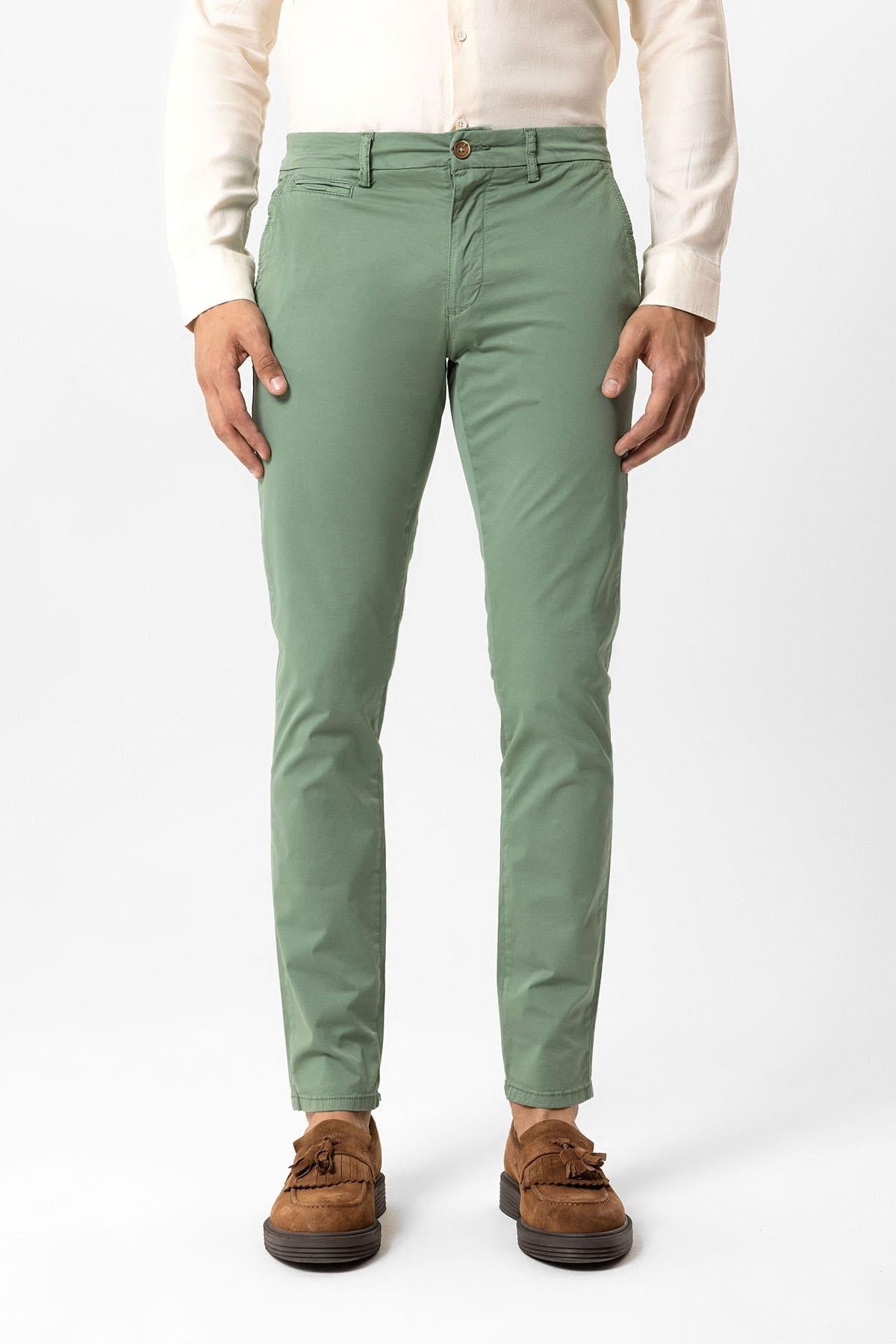 Yeşil Slim Fit Pamuklu Yan Cep Chino Pantolon