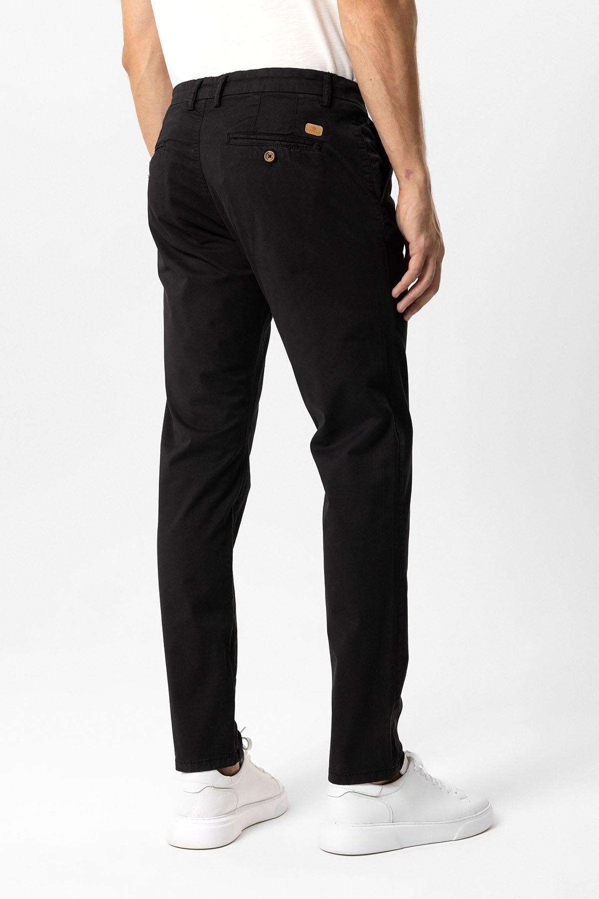 Siyah Slim Fit Pamuklu Yan Cep Chino Pantolon