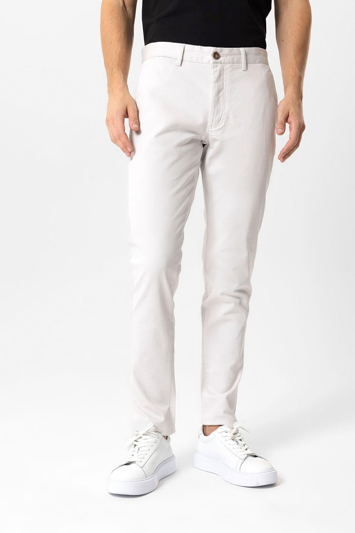Gri Slim Fit Pamuklu Yan Cep Chino Pantolon