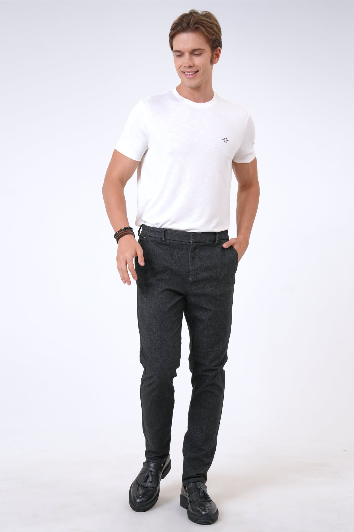 Gri Smart Fit Pamuklu Beli Lastikli Chino Pantolon