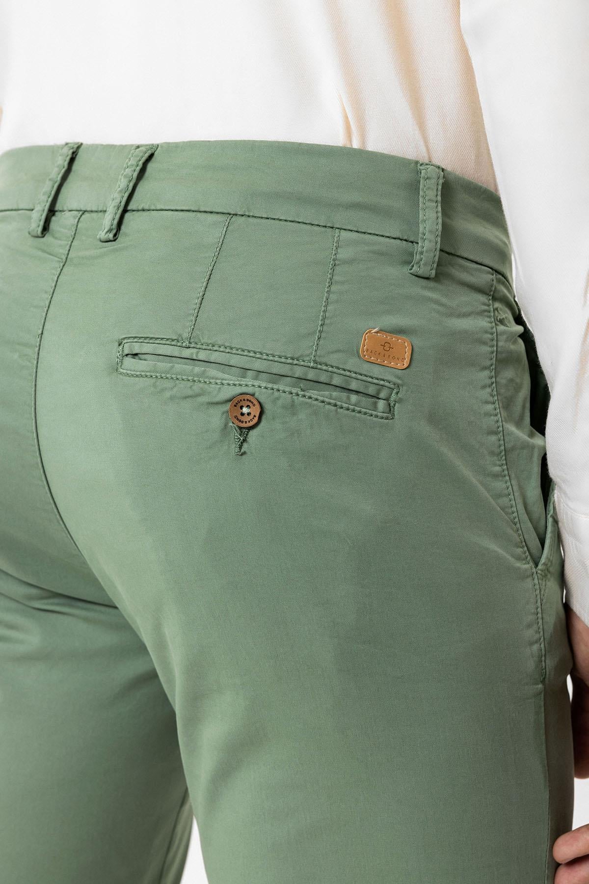 Yeşil Slim Fit Pamuklu Yan Cep Chino Pantolon