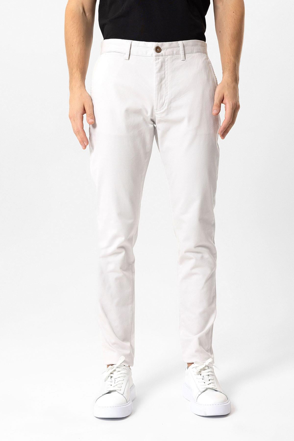 Gri Slim Fit Pamuklu Yan Cep Chino Pantolon