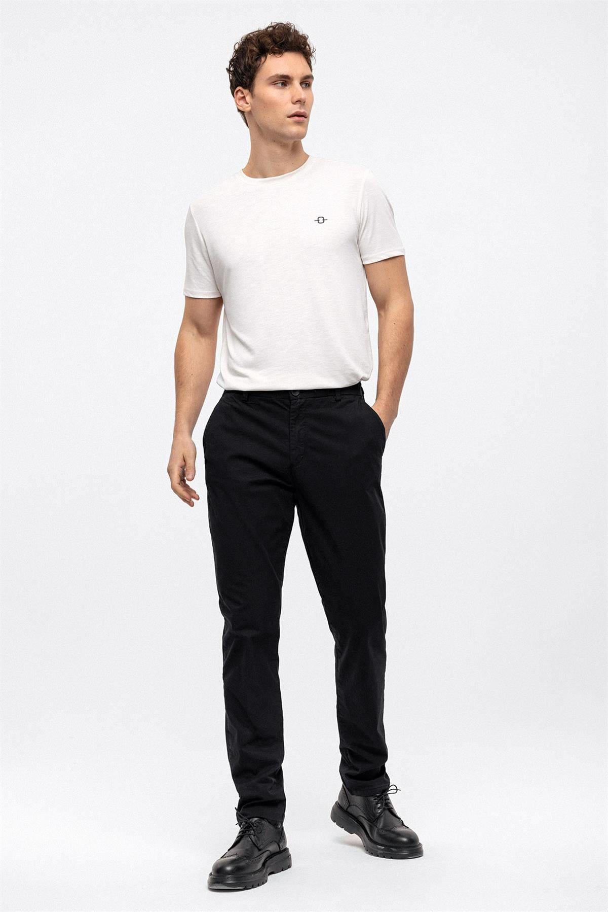 Siyah Smart Fit Pamuklu Beli Lastikli Chino Pantolon