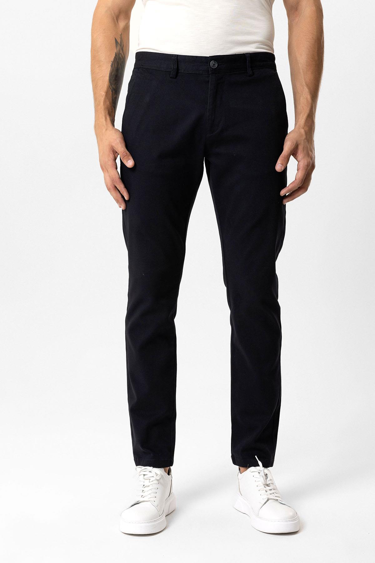 Siyah Slim Fit Pamuklu Yan Cep Chino Pantolon