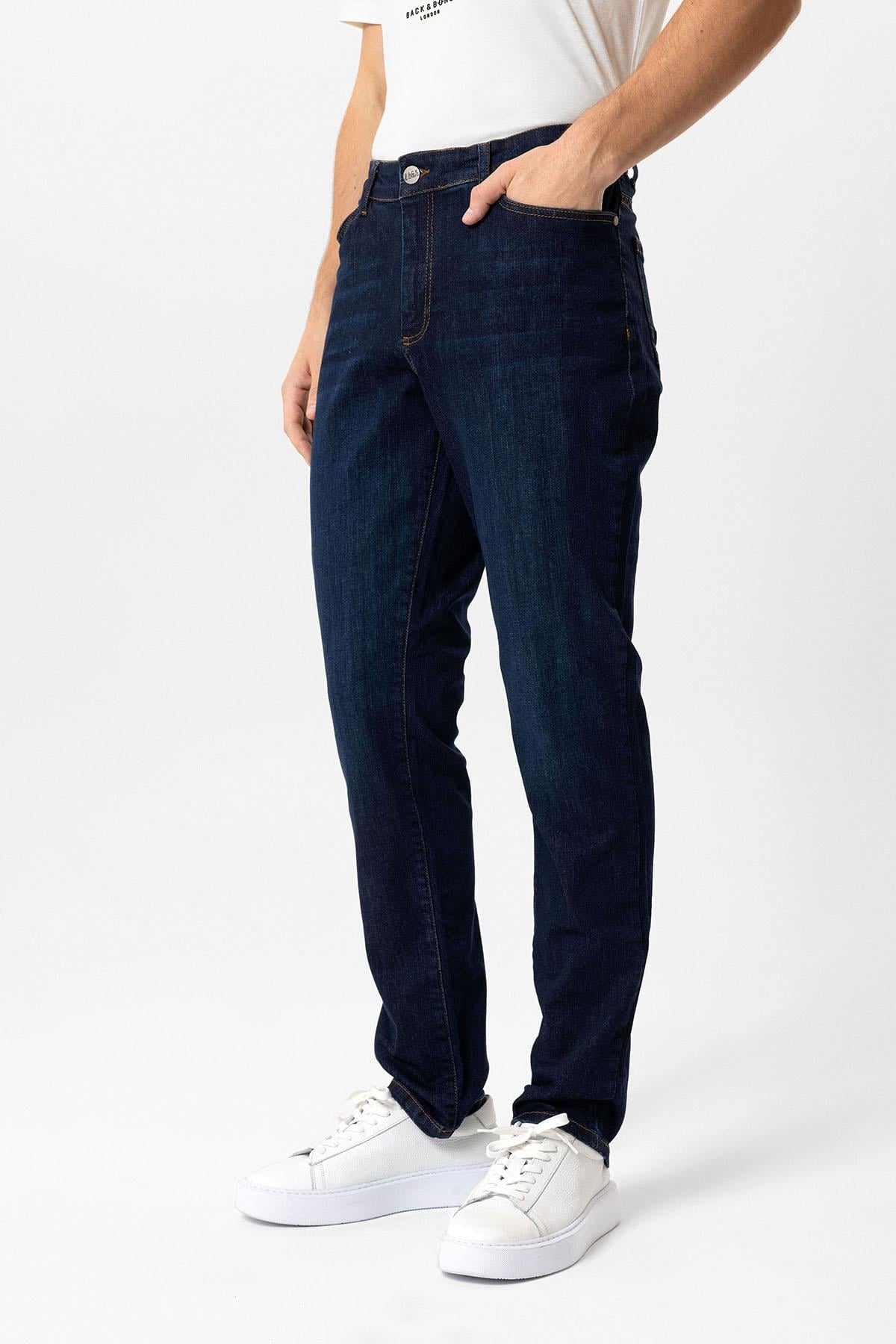 Koyu Lacivert Slim Fit 5 Cepli Pamuklu Denim Pantolon