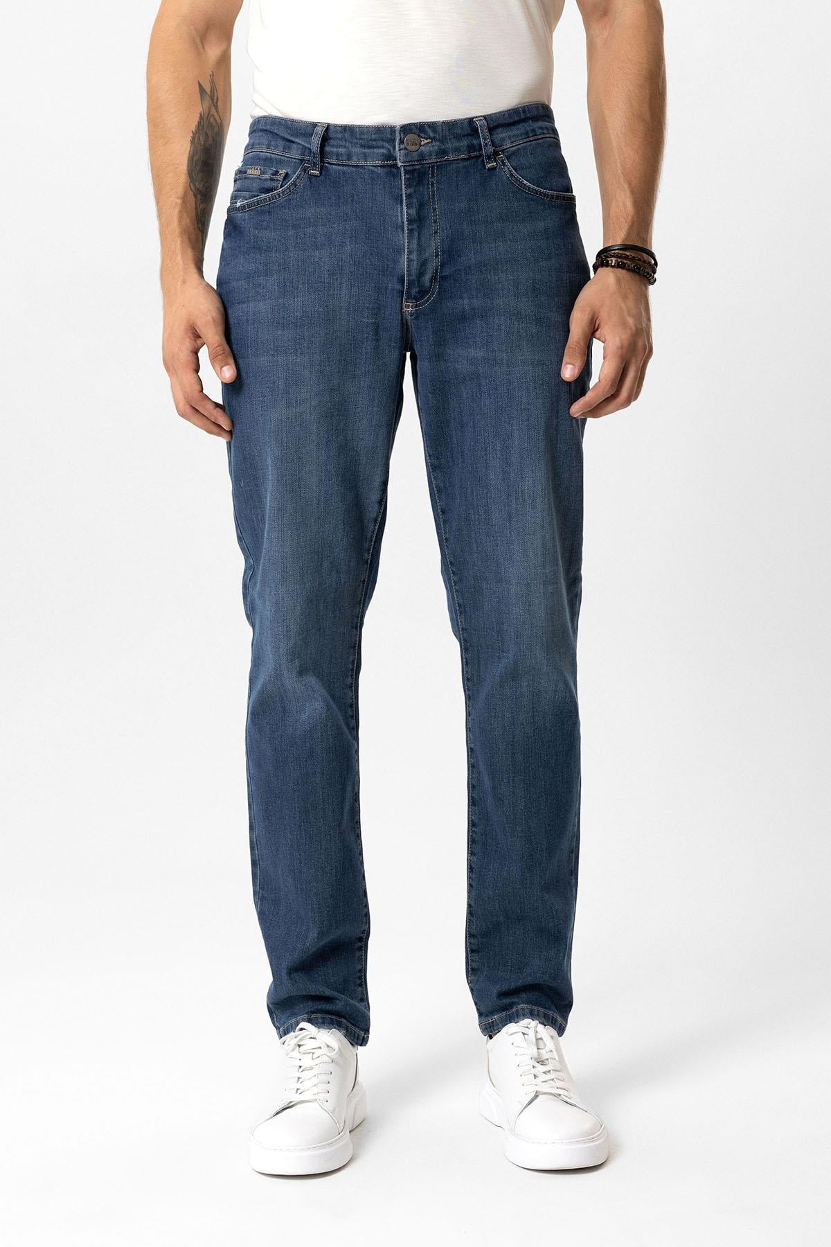 Açık Lacivert Slim Fit 5 Cepli Pamuklu Denim Pantolon