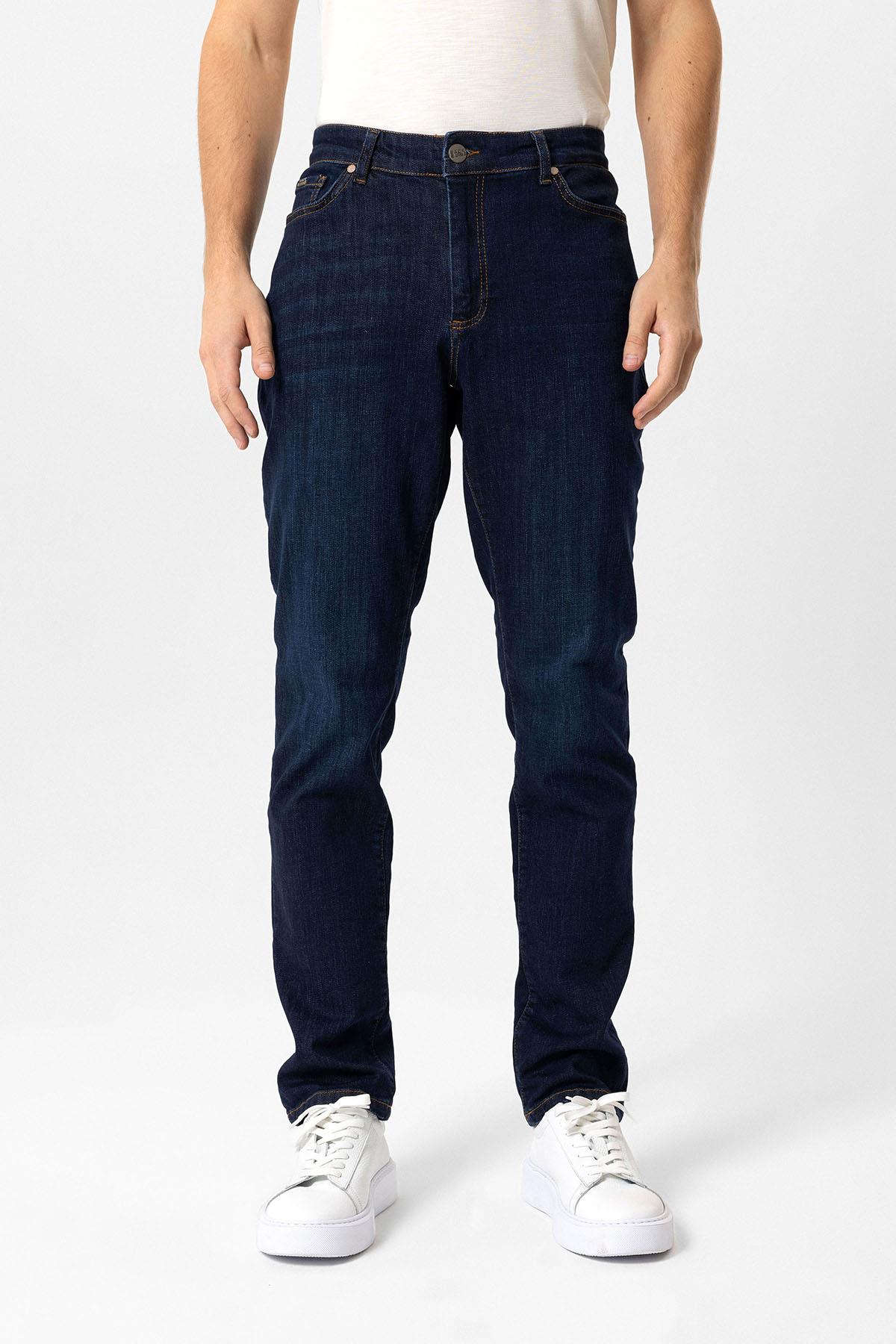 Koyu Lacivert Slim Fit 5 Cepli Pamuklu Denim Pantolon