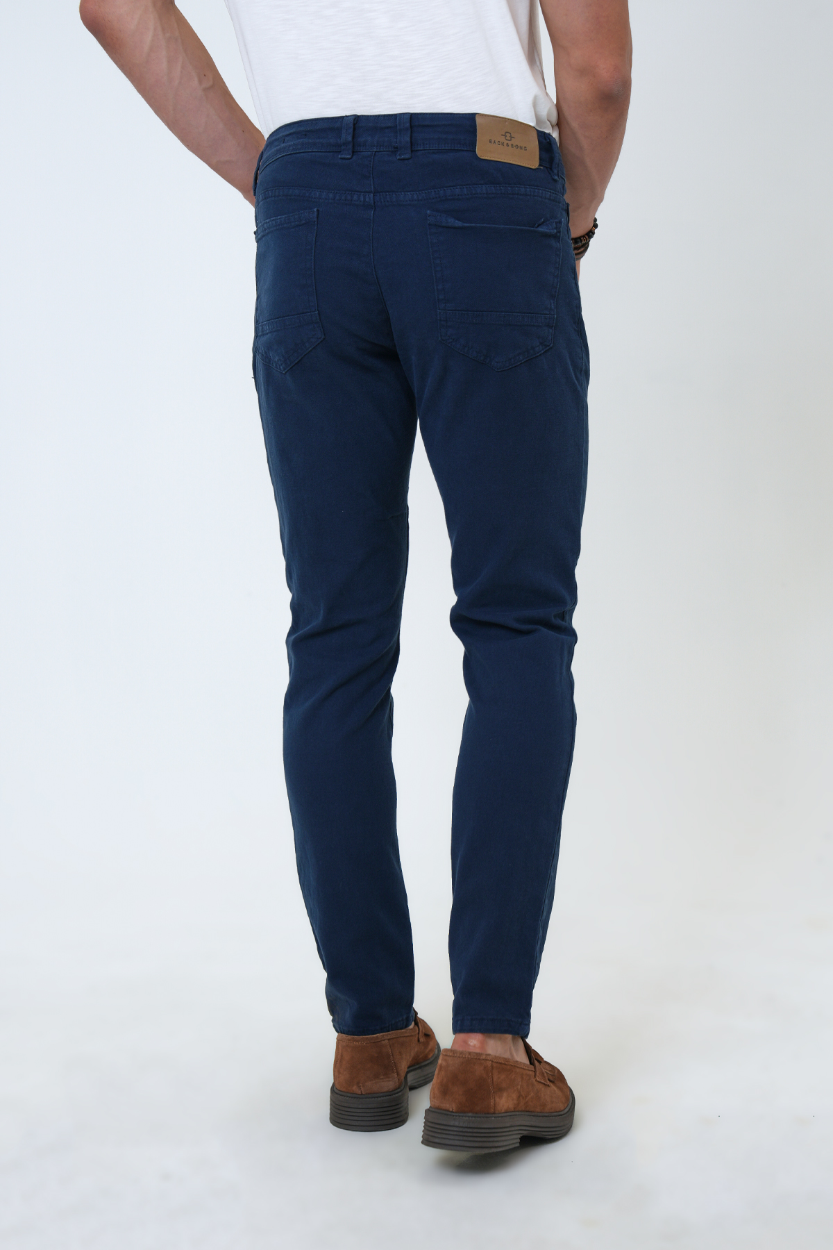 Lacivert Slim Fit 5 Cepli Armürlü Pamuklu Chino Pantolon