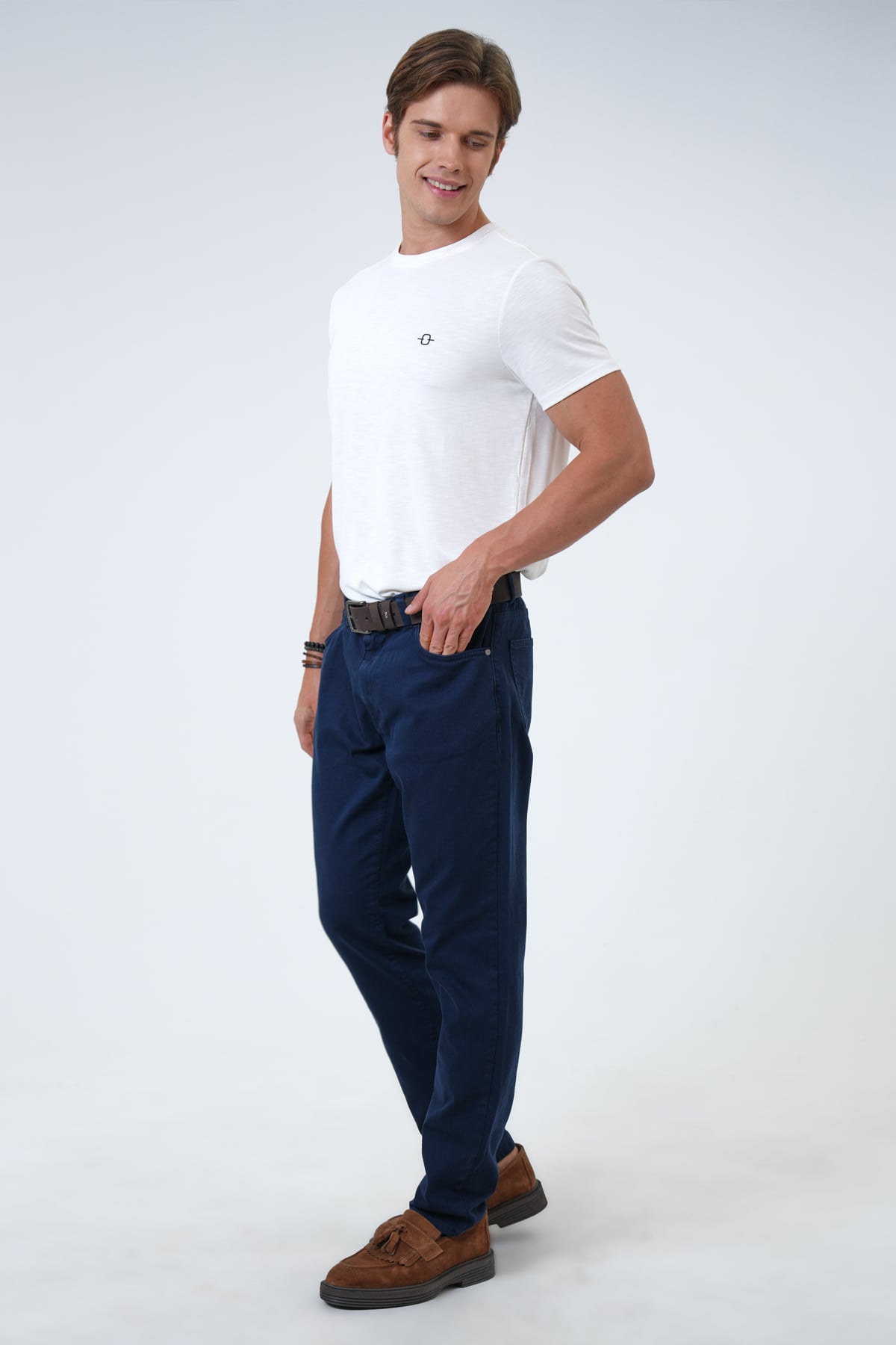 Lacivert Slim Fit 5 Cepli Pamuklu Kanvas Pantolon