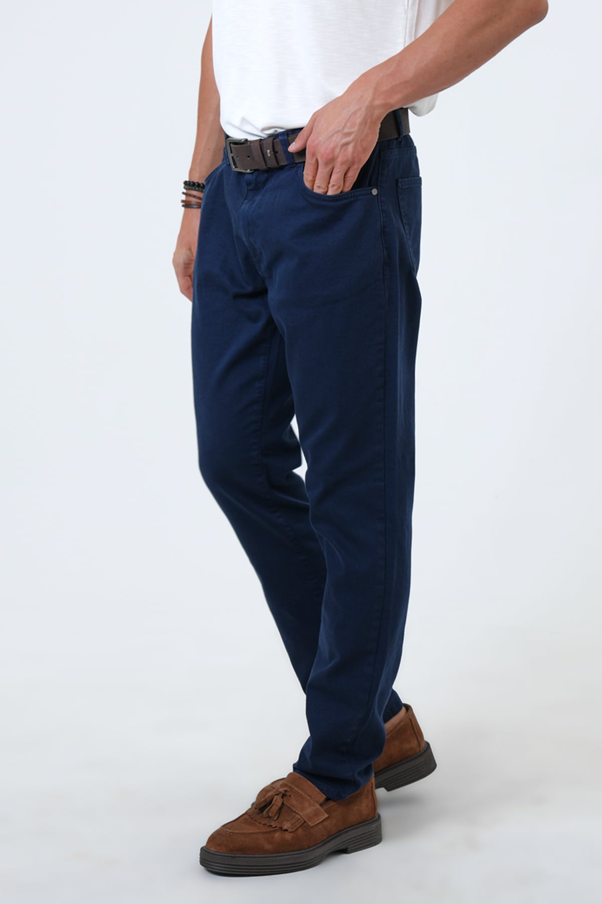 Lacivert Slim Fit 5 Cepli Pamuklu Kanvas Pantolon