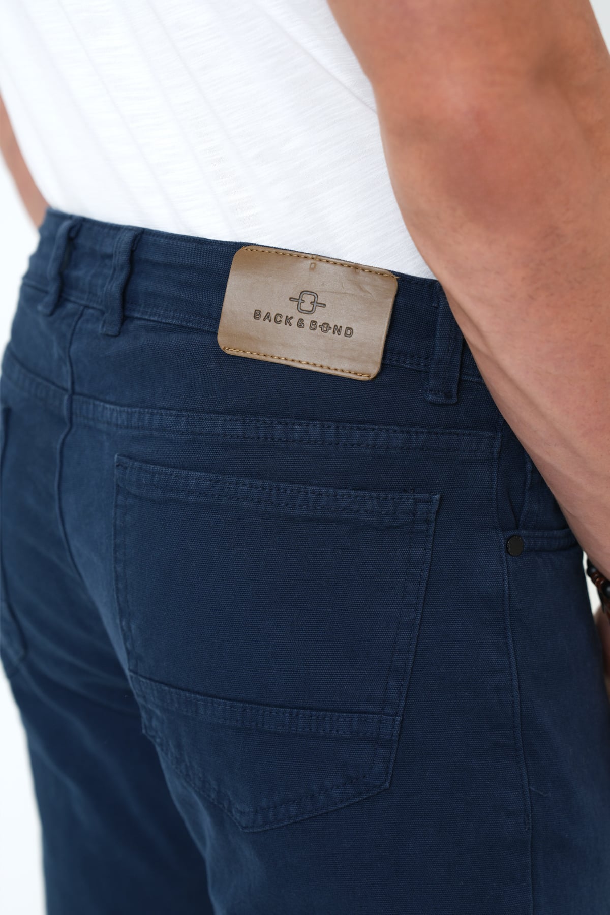 Lacivert Slim Fit 5 Cepli Armürlü Pamuklu Chino Pantolon