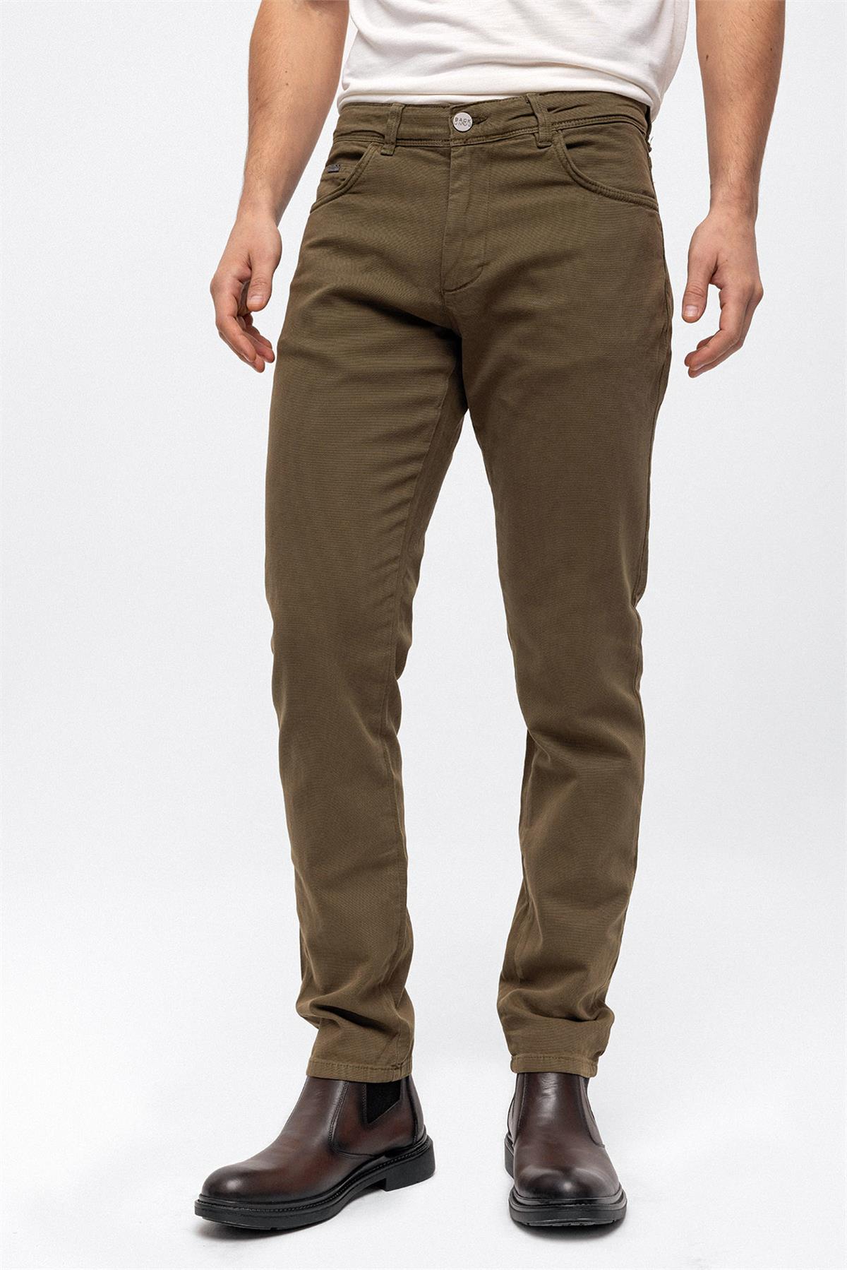 Haki Slim Fit 5 Cepli Pamuklu Chino Pantolon