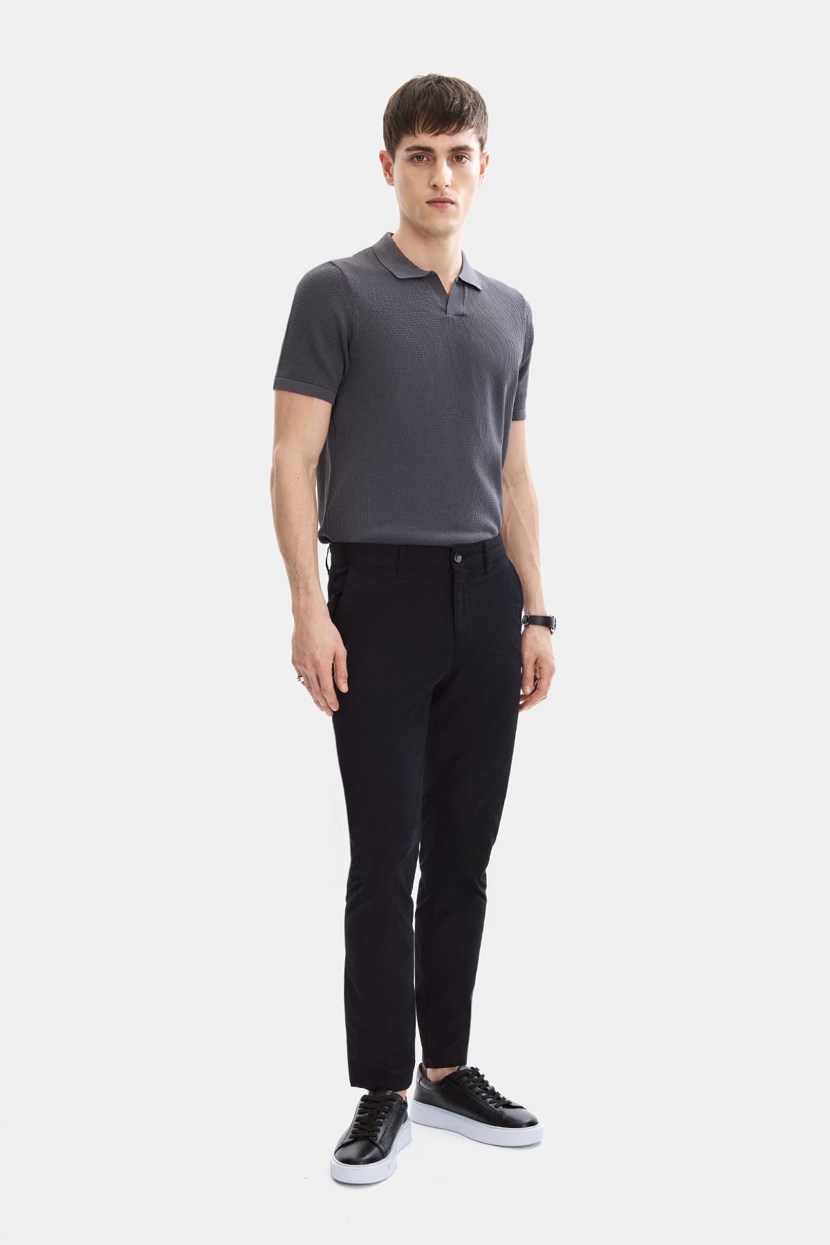 Siyah Dokuma Chino Pantolon