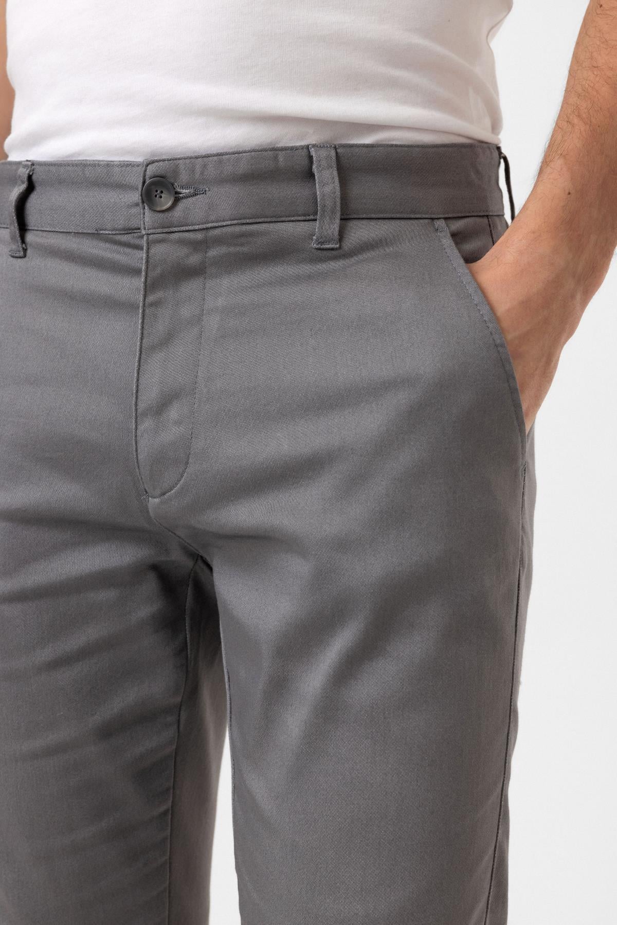 Açık Gri Dokuma Chino Pantolon