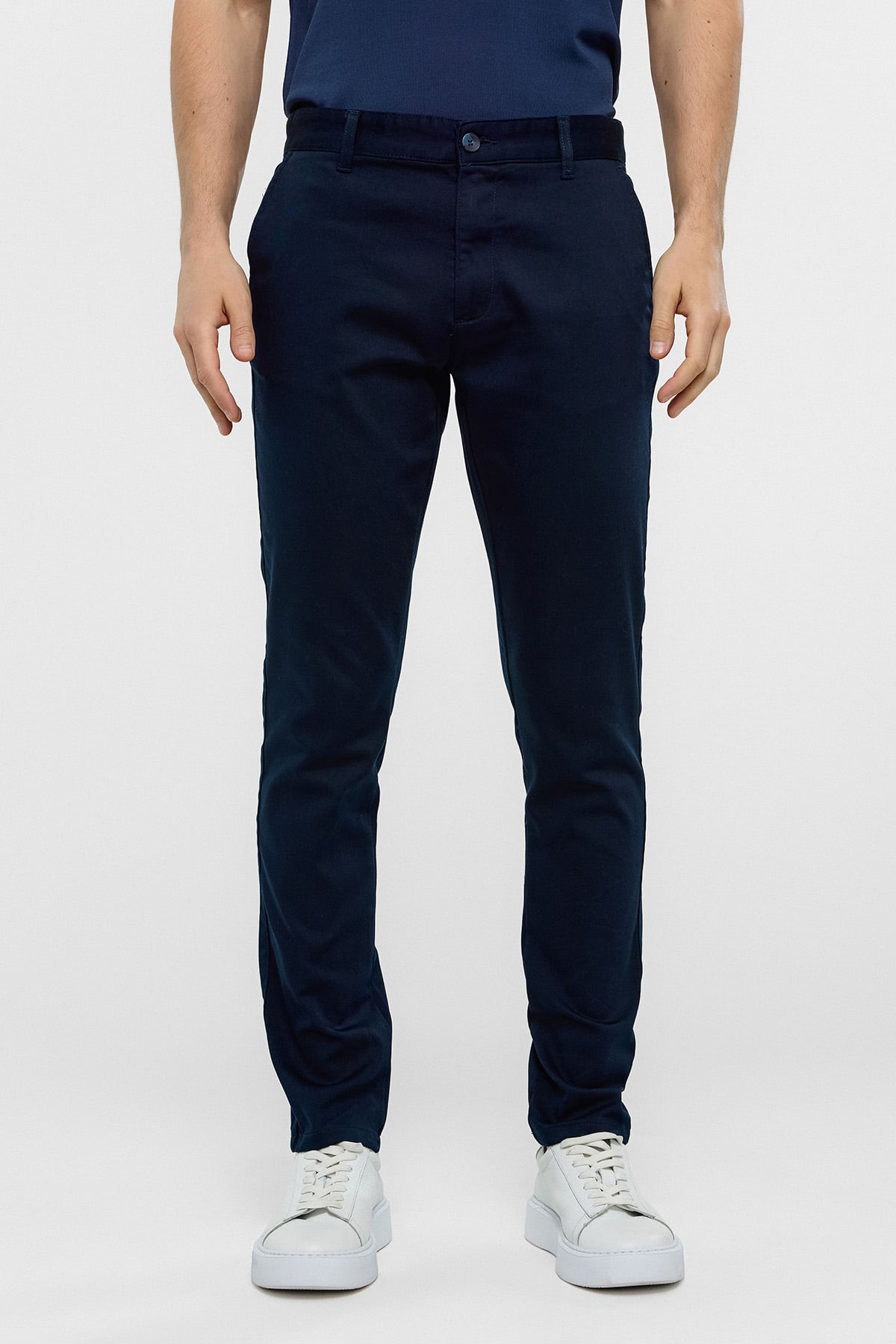 Lacivert Dokuma Chino Pantolon